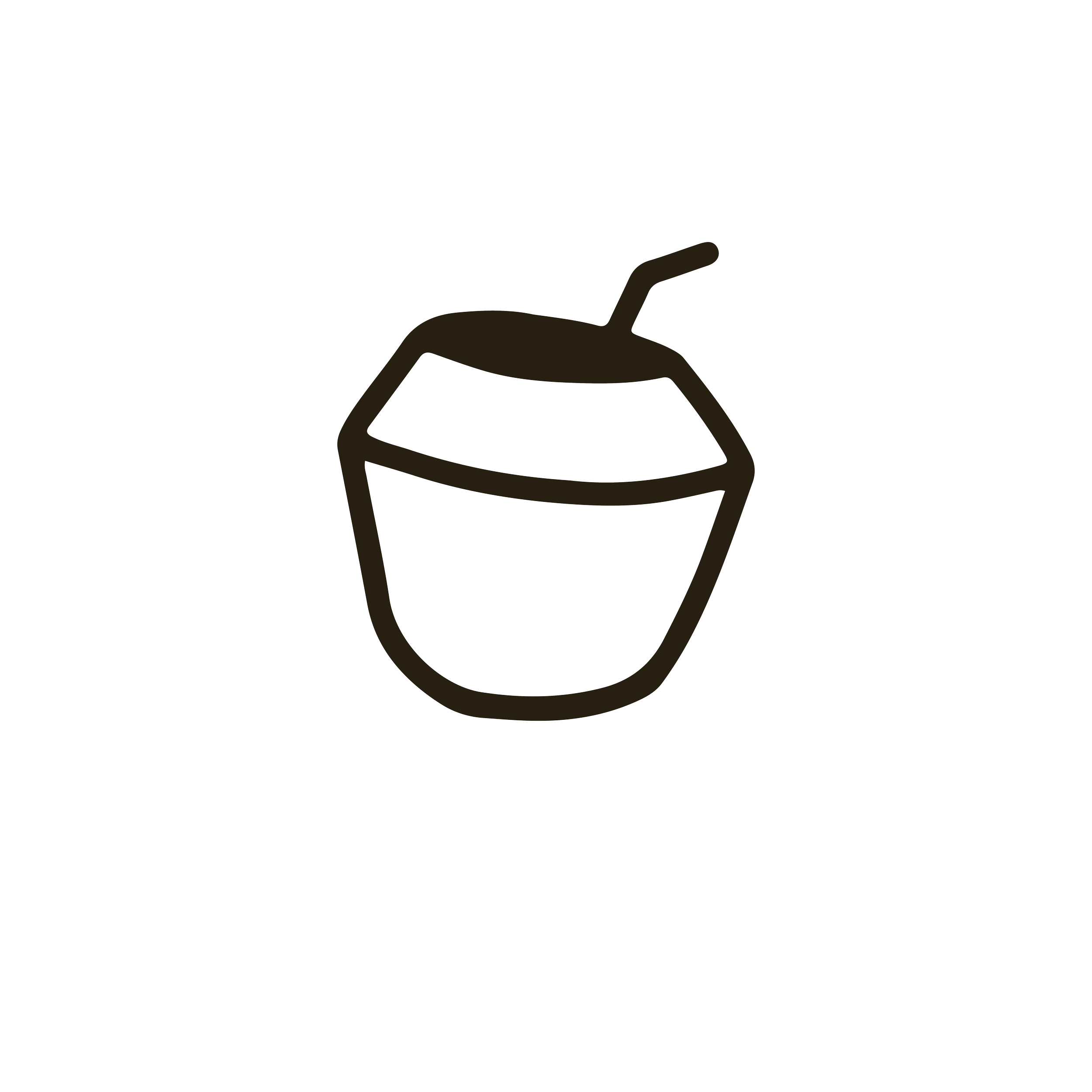 Simple black and white icon of a coconut drink with a straw