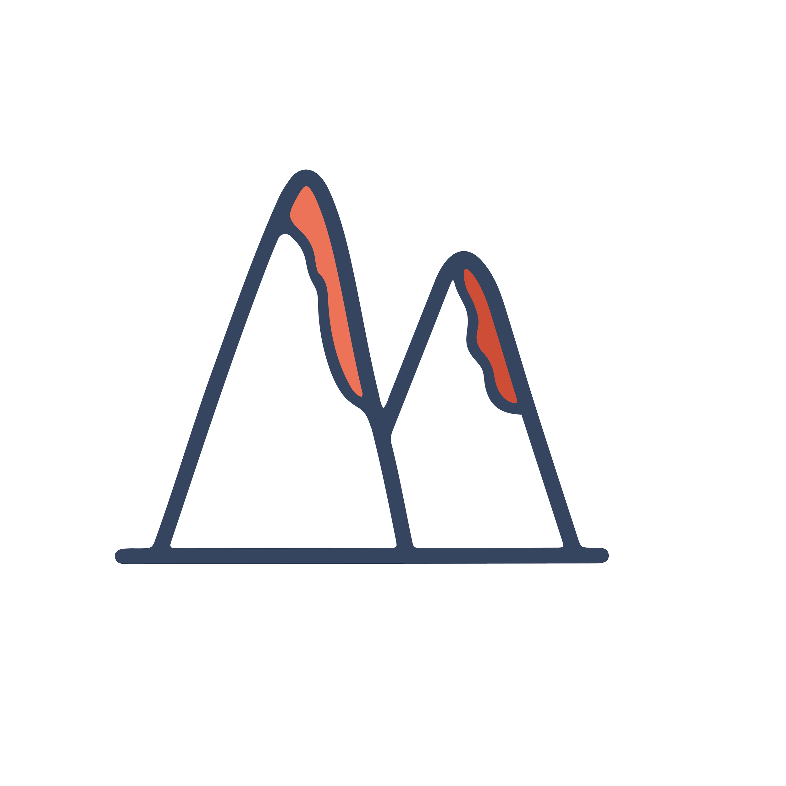 Illustration of two snow-capped mountains with patches of red-brown indicating snow or rock, under a blue sky with a few clouds.