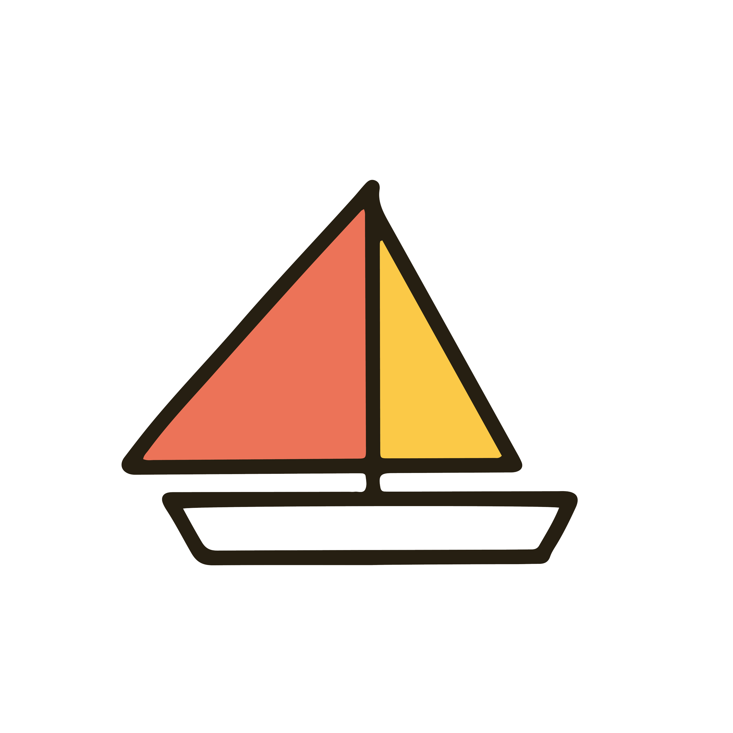 Simple illustration of a sailboat with a black outline, orange and yellow sails, and a black hull, set against a black background.