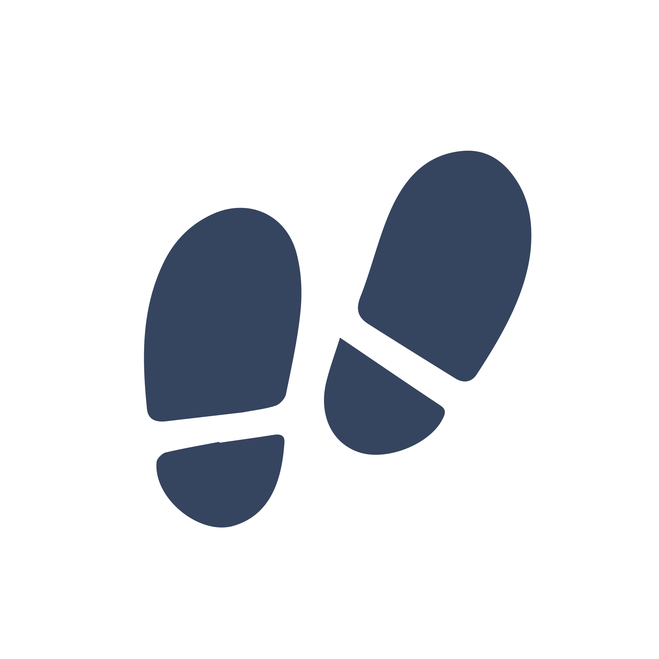 Digital icon of a pair of dark blue footprints, representing walking or foot traffic.