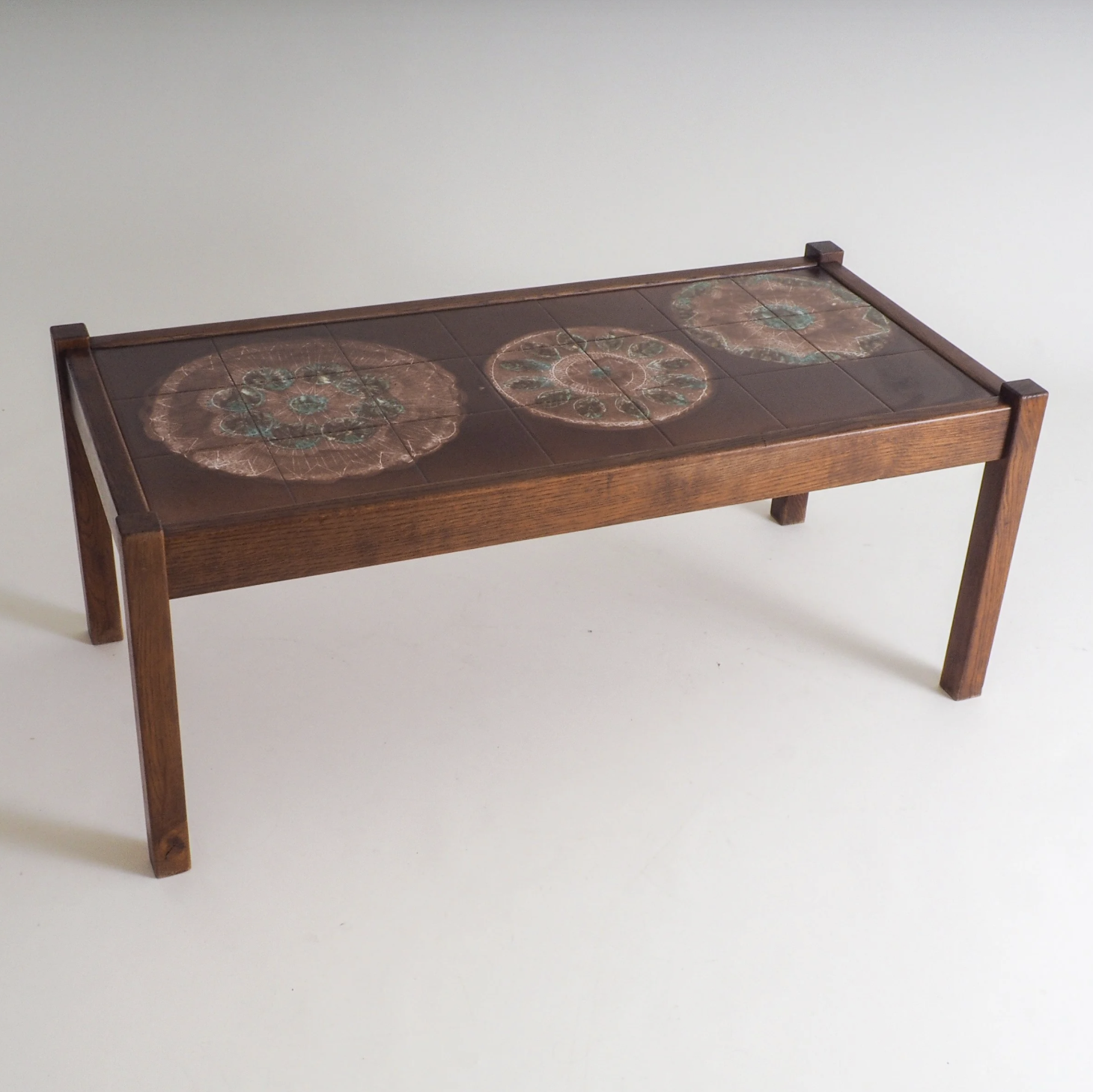 Mid Century Wooden Coffee Table with Ceramic Tiles Top