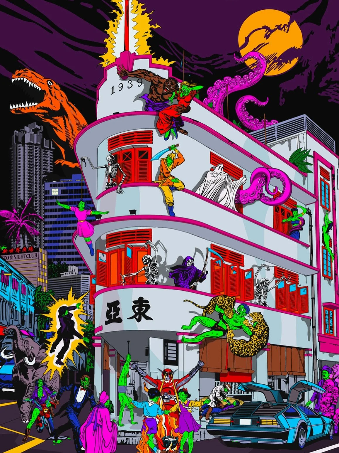 6 kunstenaars, 1 verhaal. Paradise Lost herenigt Mojoko uit Singapore met 5 Belgische kunstenaars.
Bezoek de galerij op zaterdag of zondag van 13 tot 18u t/m 19 Oktober.
Volg deze pagina voor meer updates.

Image: Keong Saik Zombie Club, Mojoko, 2024
