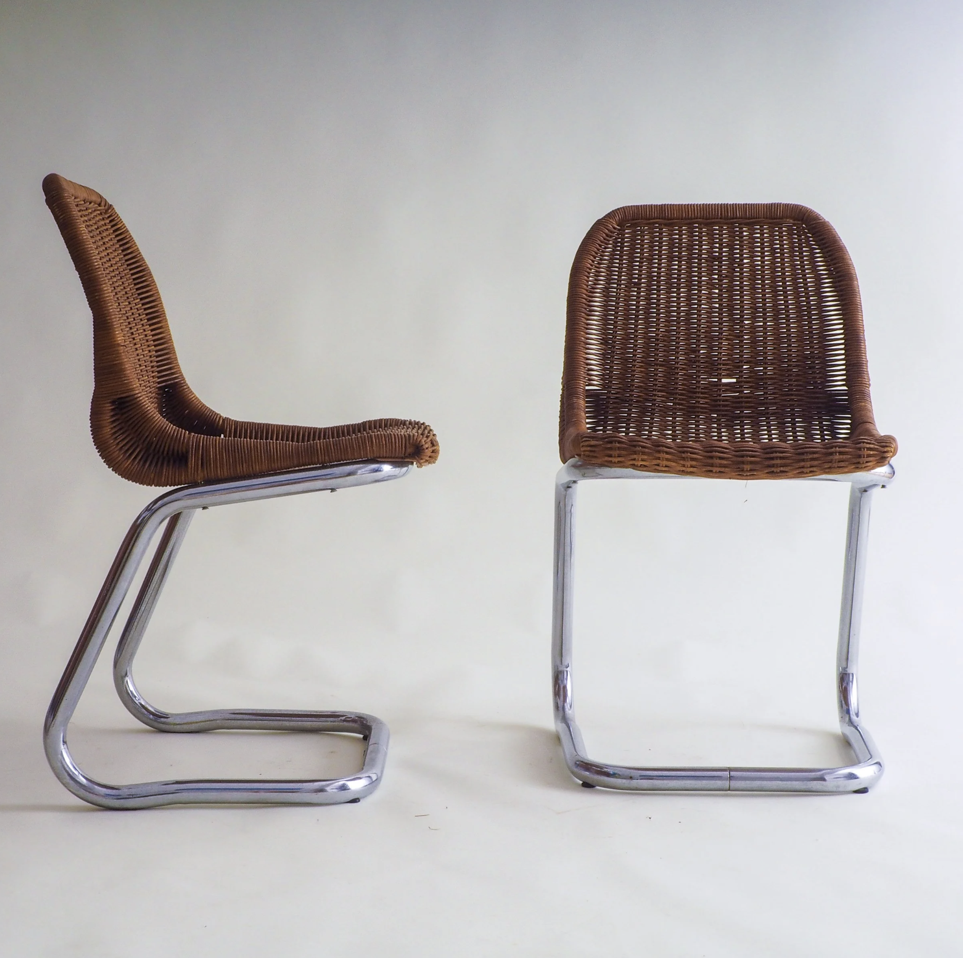 2 Rattan Cantilever Chairs by Dirk Van Sliedregt for Gebroeders Jonkers Noordwolde