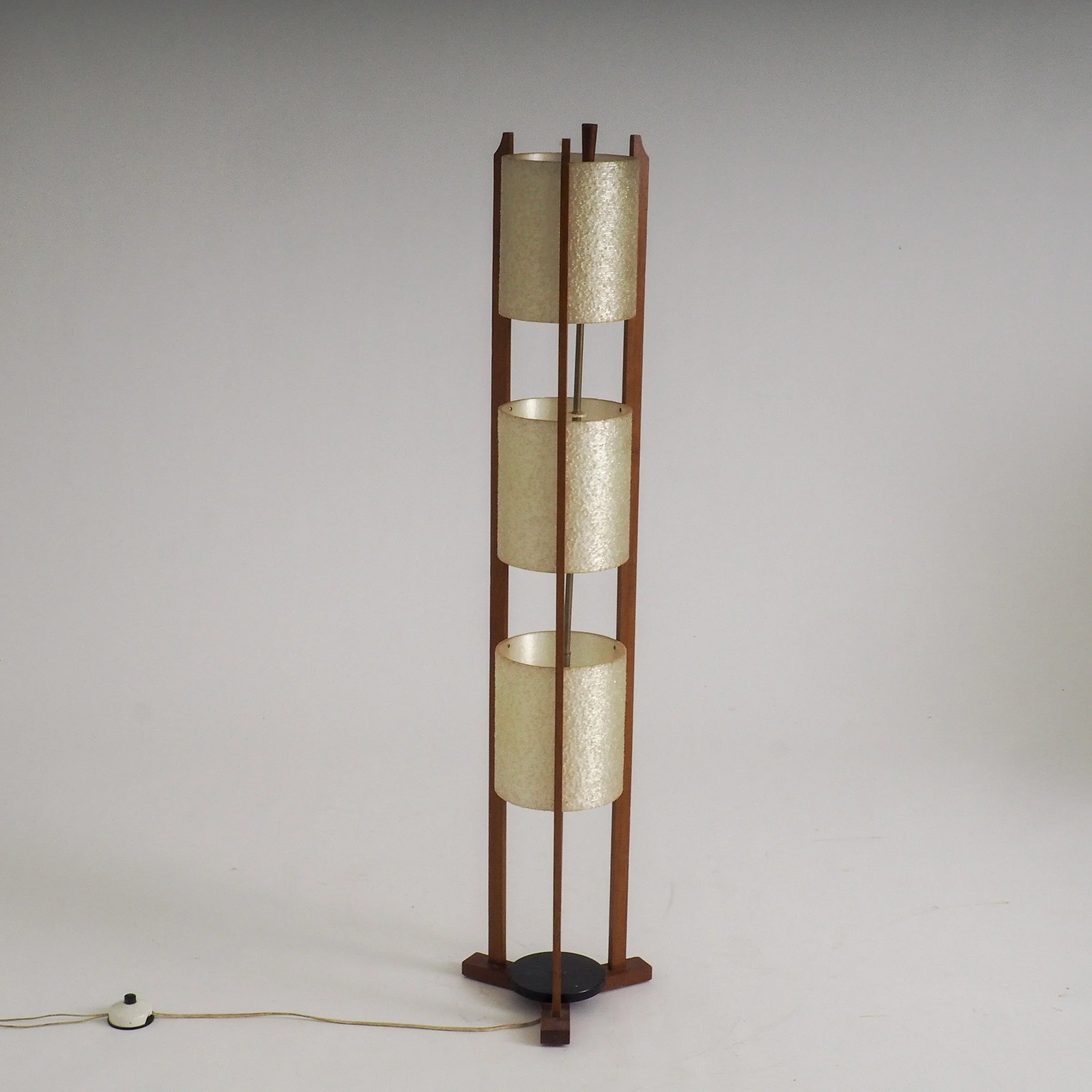 Mid-Century Modern 3-Tier Fiberglass & Wood Floor Lamp