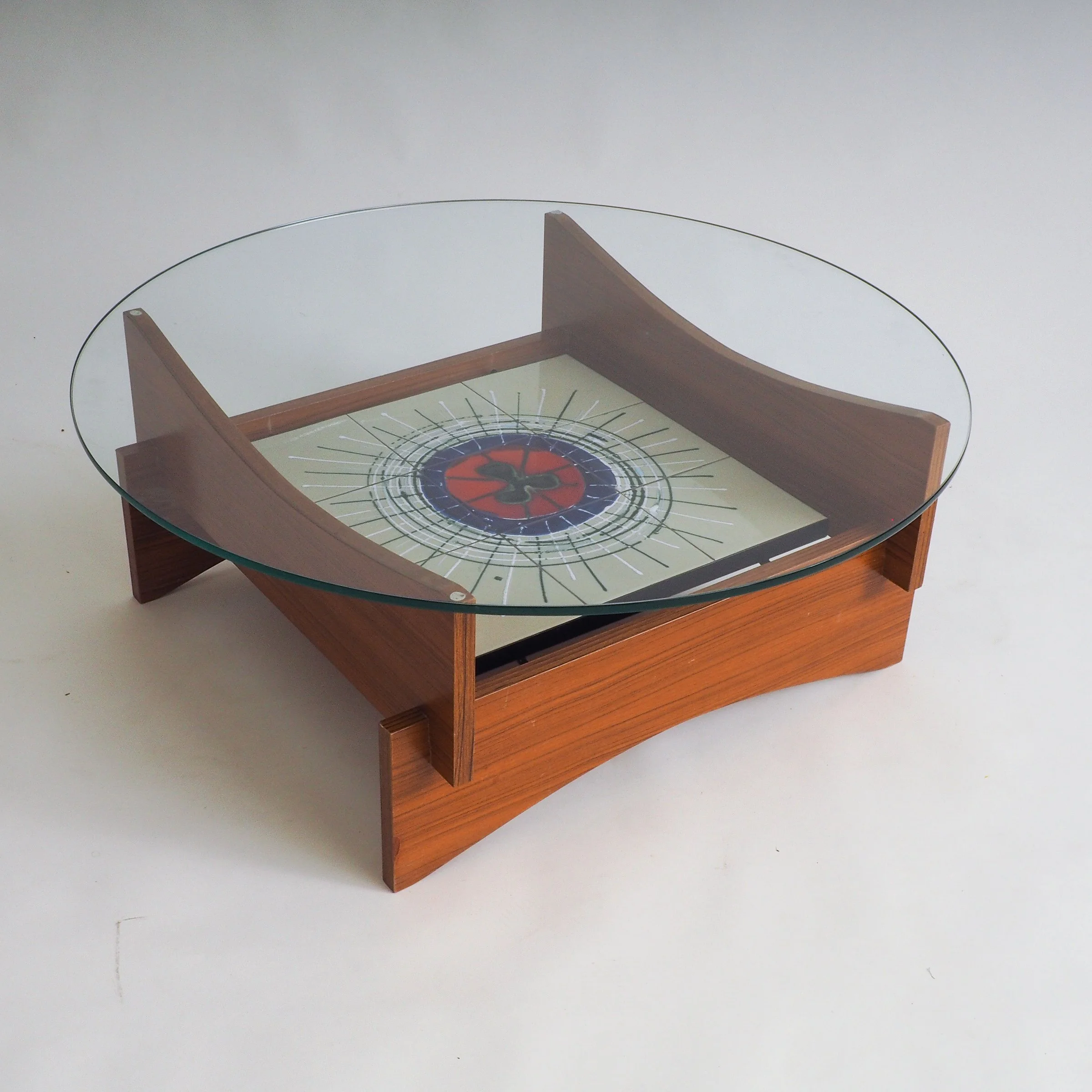 Mid Century Round Coffee Table with Ceramic Tiles