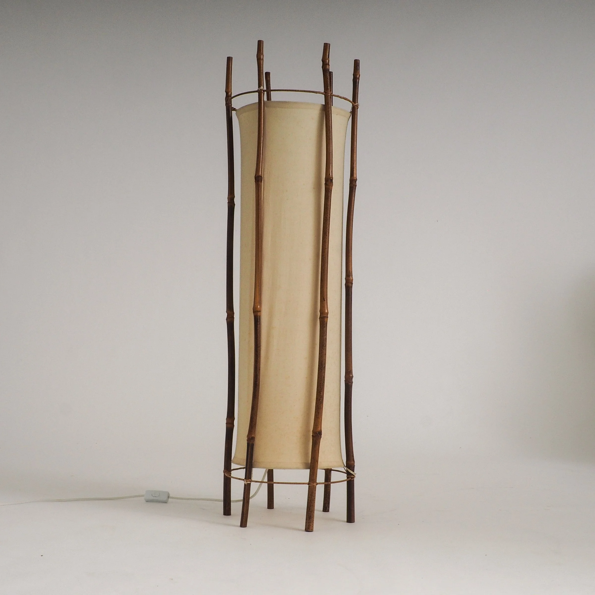 Large Bamboo & Linen Floor Lamp by Louis Sognot