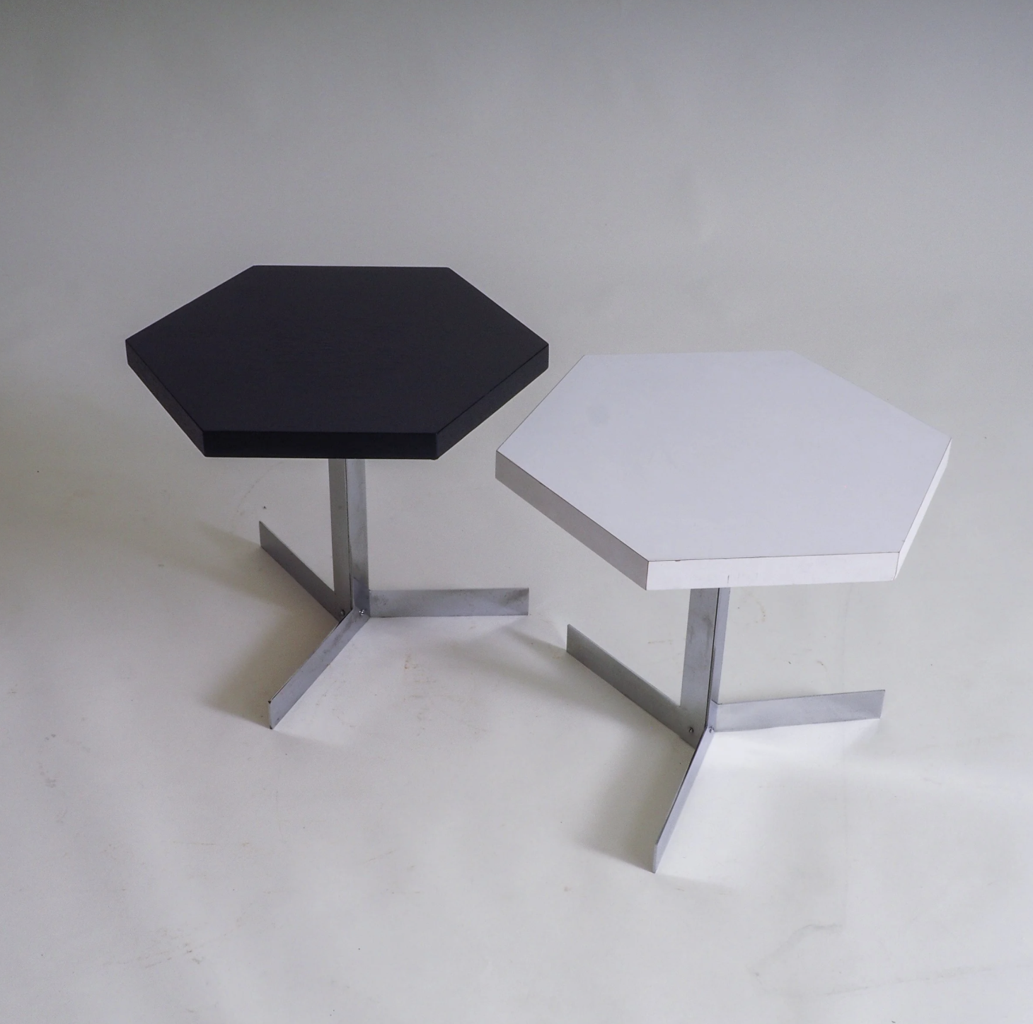 Set of 2 Octagonal Black & White Side Tables
