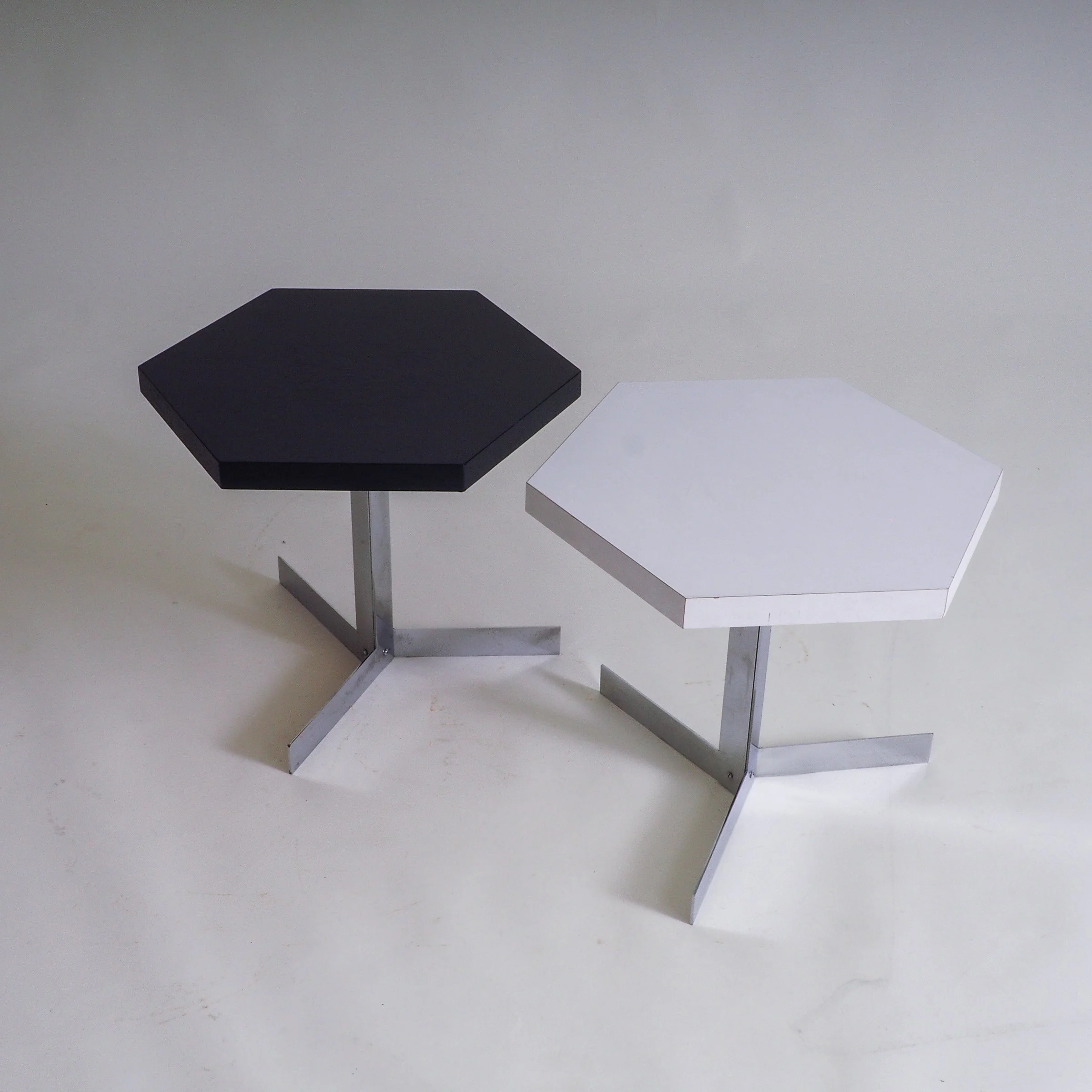 Set of 2 Octagonal Black & White Side Tables