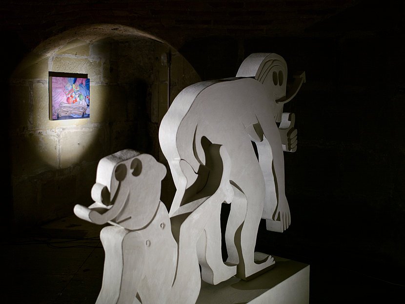 Install Shot «Daimon» at Blutturm, Bern. Mickry 3 & Florian Bühler (Painting). Connected Space, 2019. © Vivian Suter.