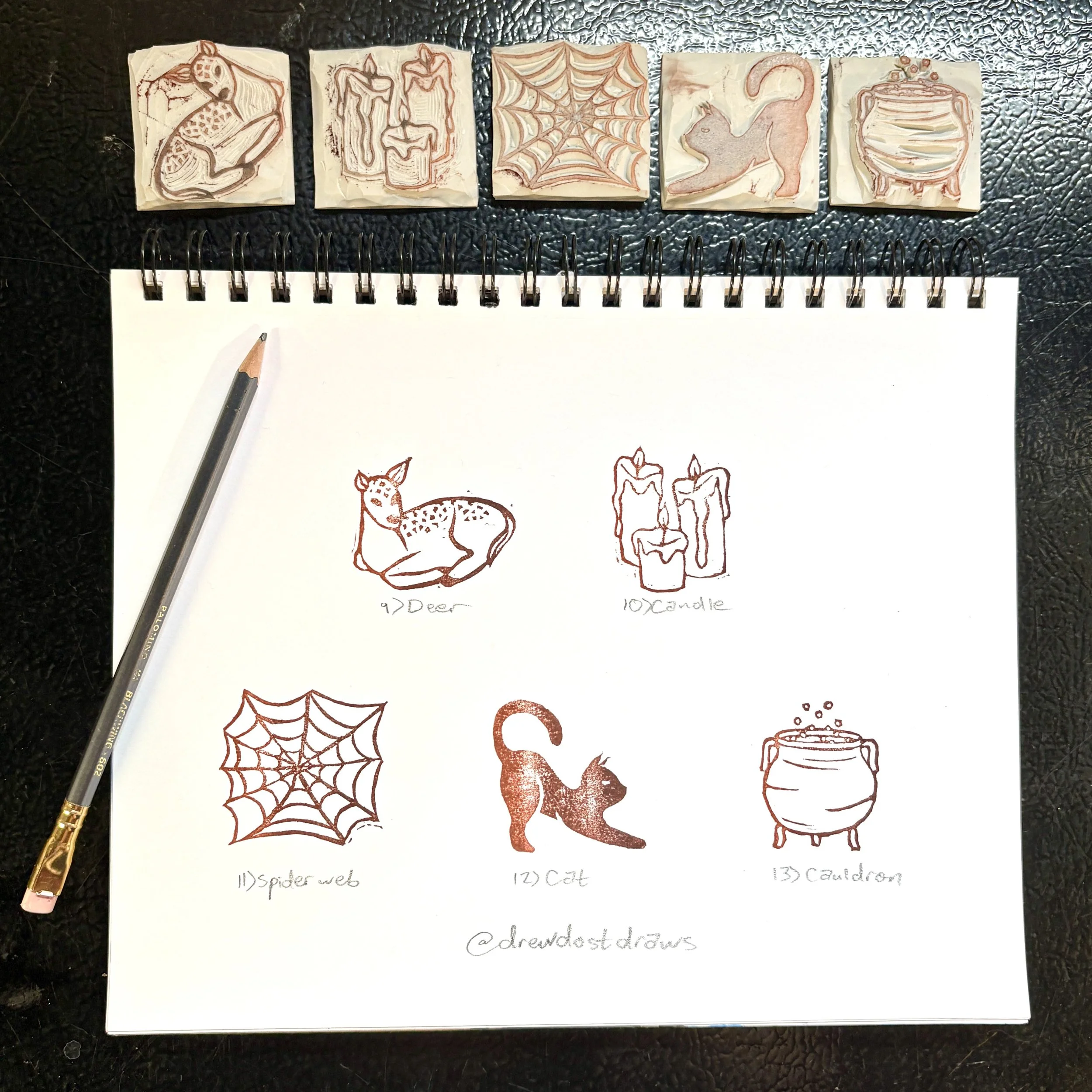 Inktober Stamps and Prints #9-13, 2025