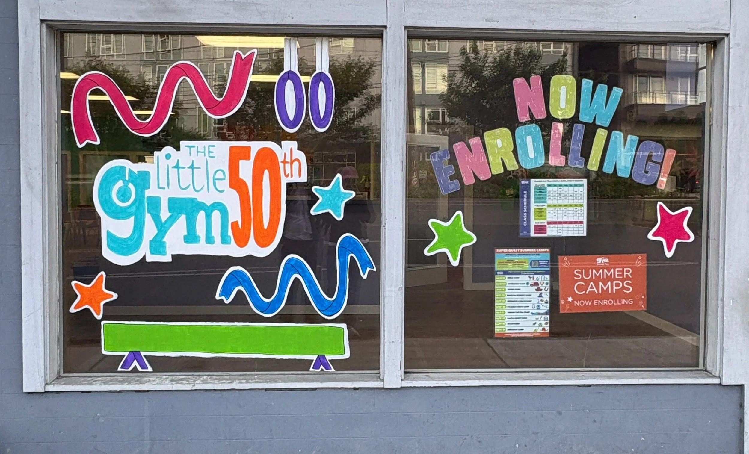 TLG 50th Anniversary Promo Window Painting, May 2026, north Seattle, approx. 5'x5' (for the left window only)