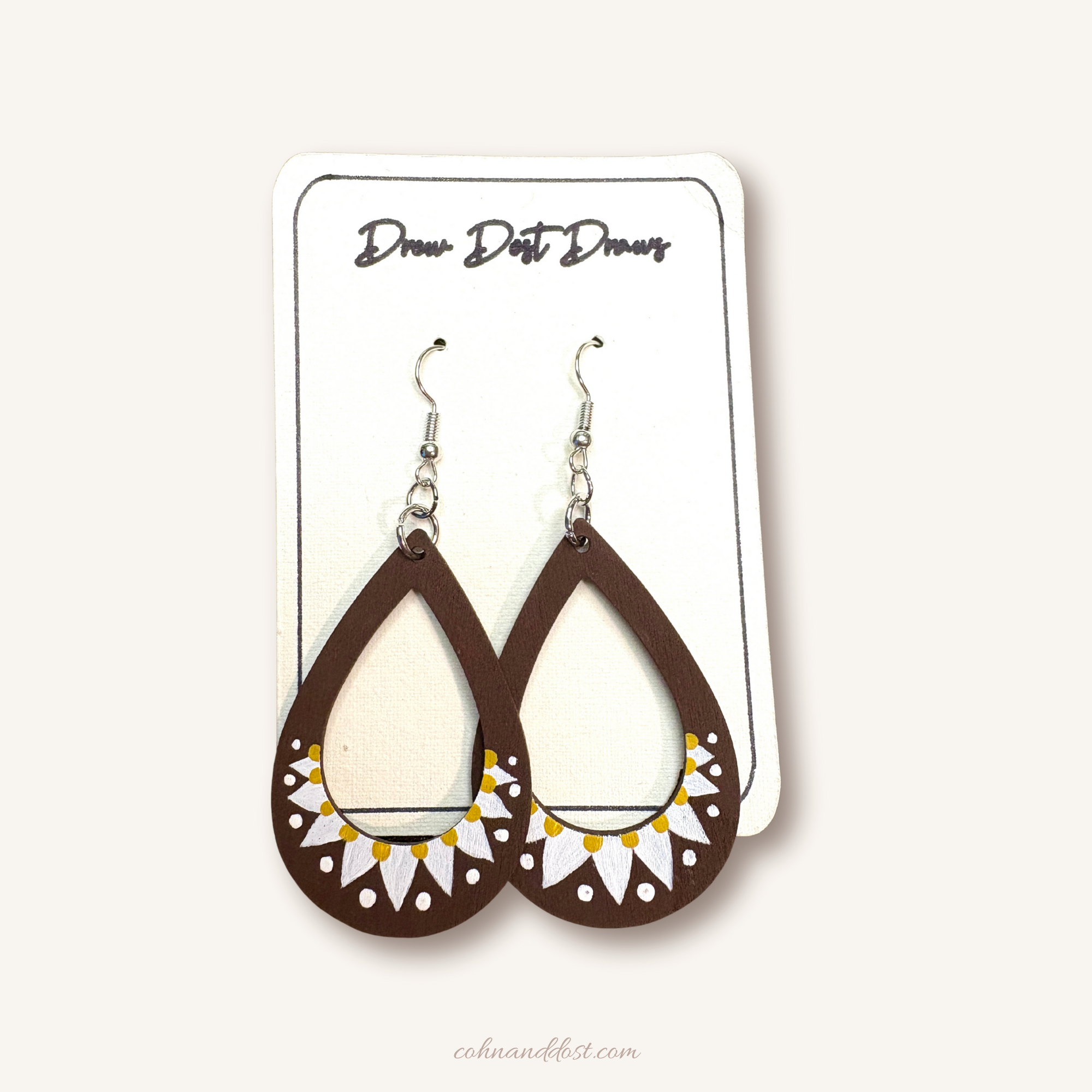 Brown Teardrop Painted Earrings