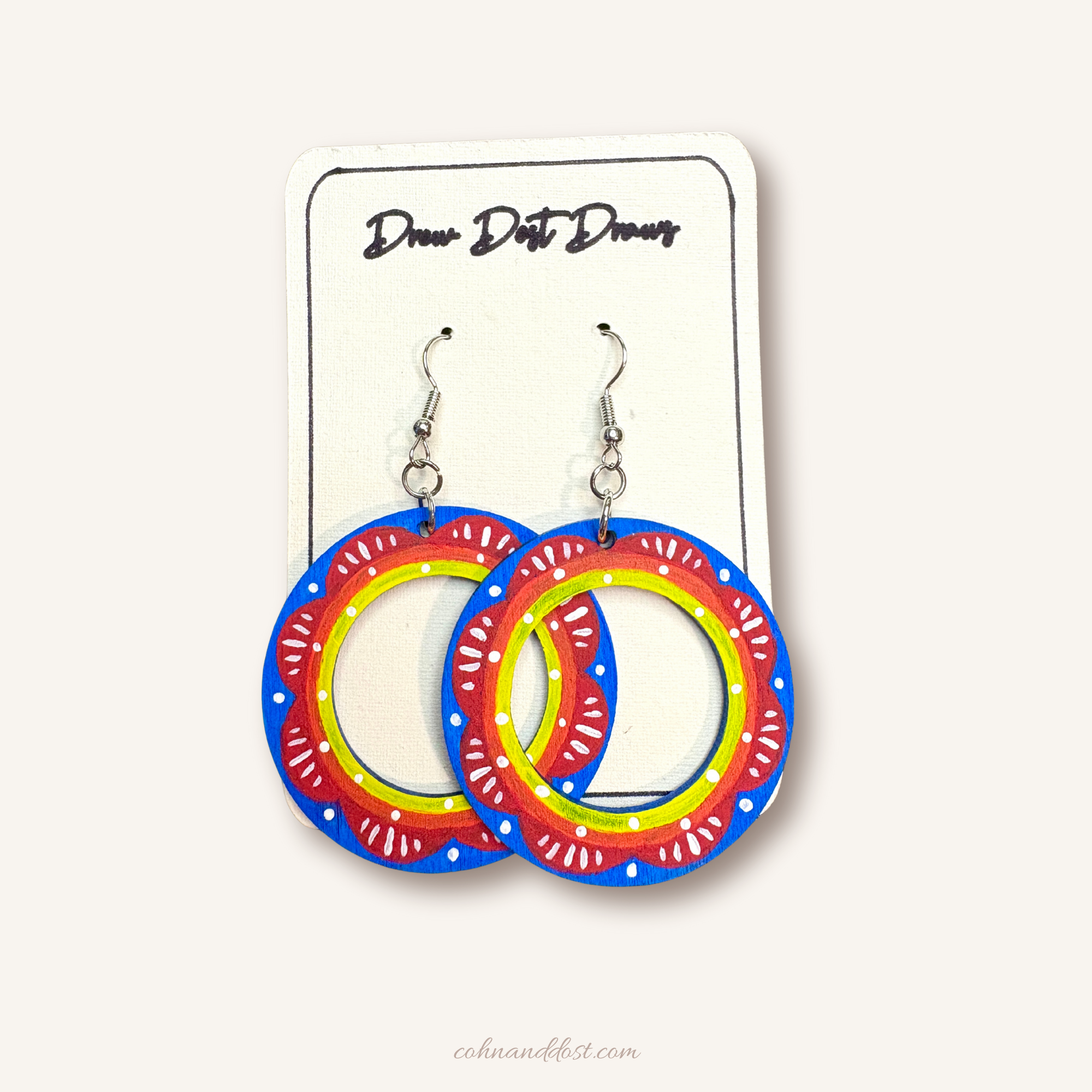 Rainbow Mandala Circle Painted Earrings