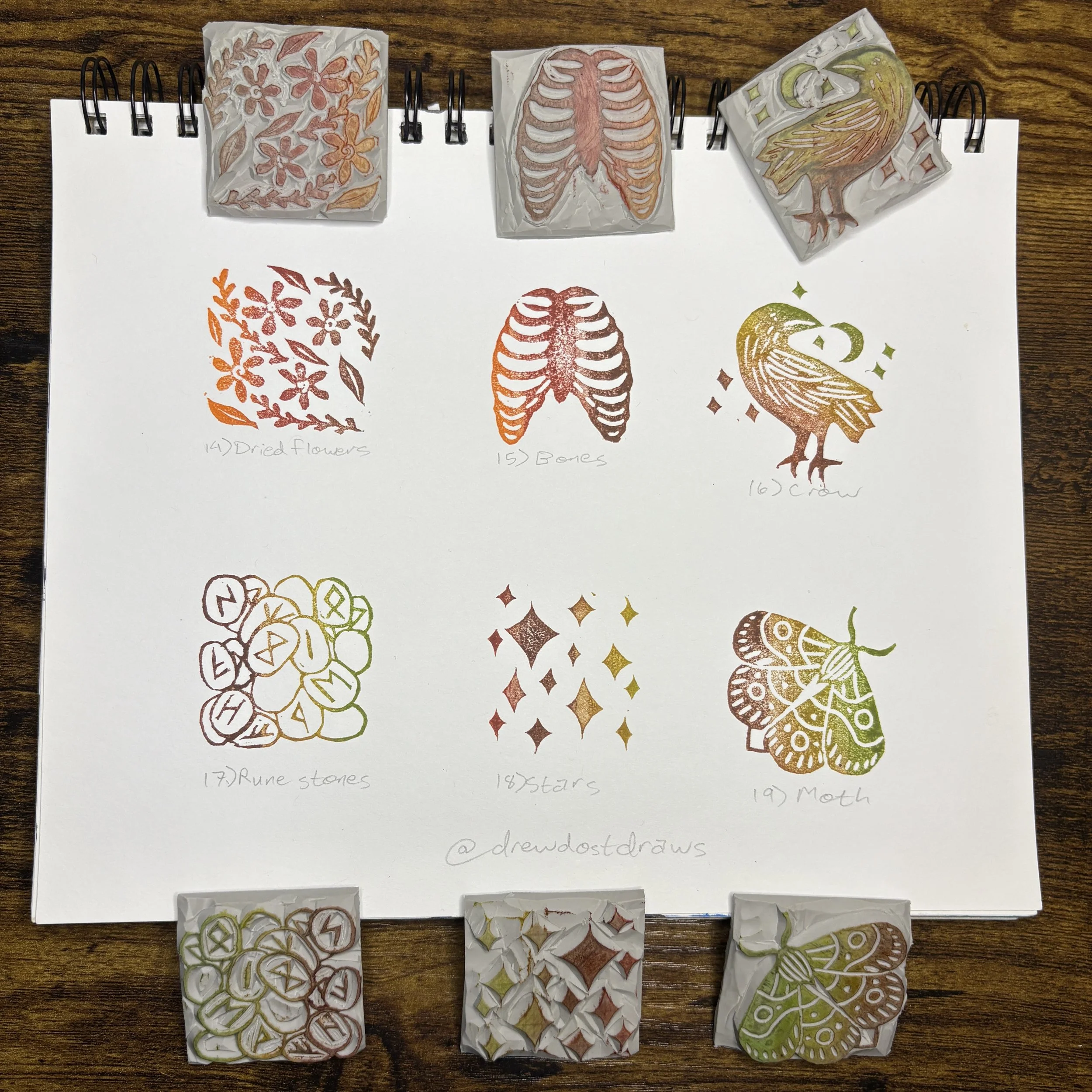 Inktober Stamps and Prints #14-19, 2025