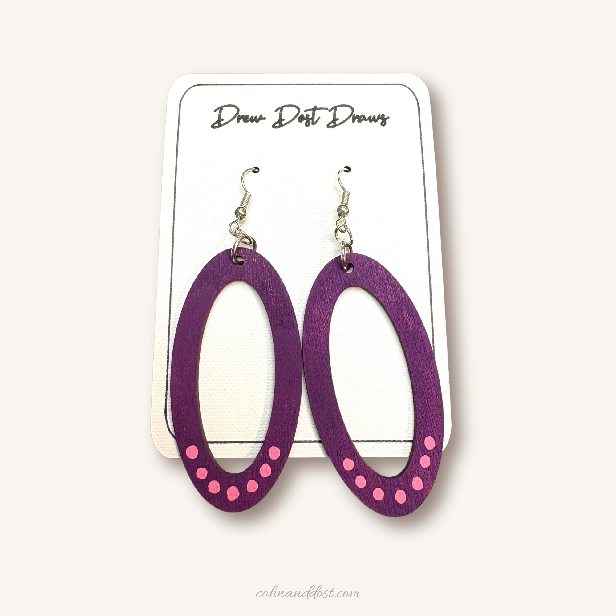 Purple Dot Oval Painted Earrings