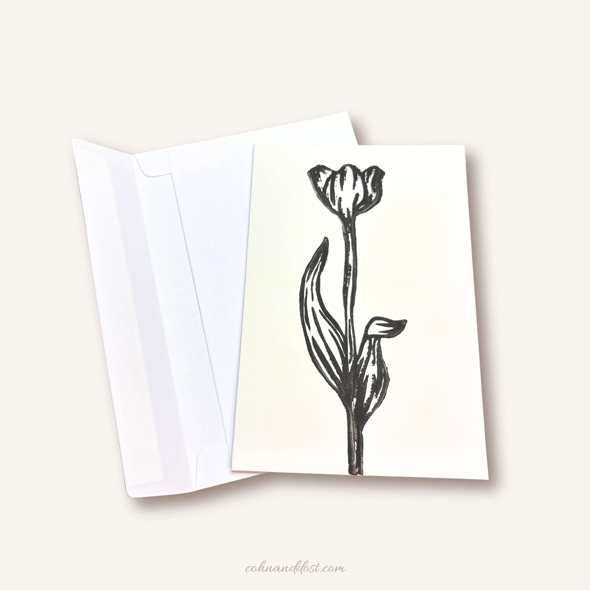 Tulip Block Print Greeting Card