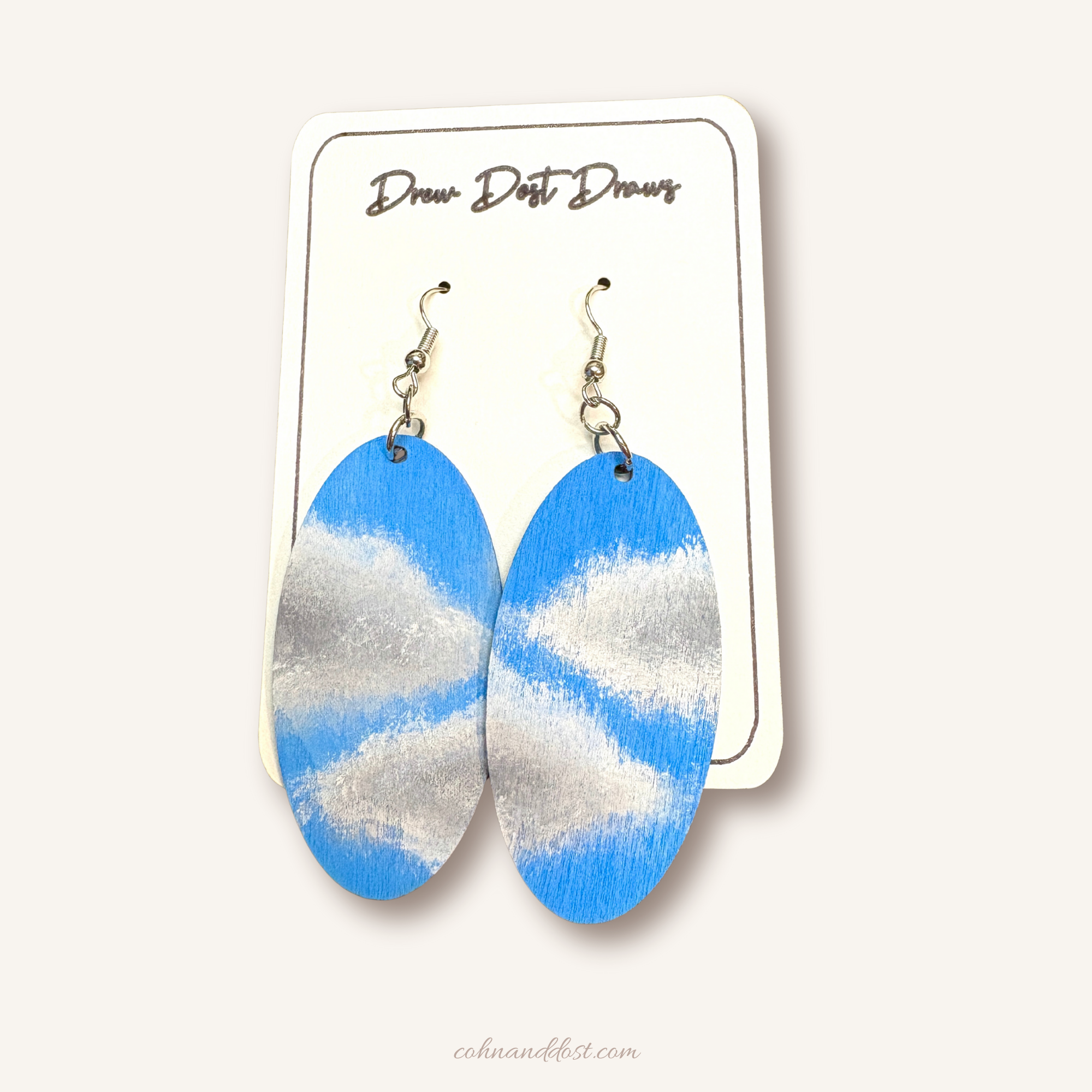 Cloudy Day Oval Painted Earrings
