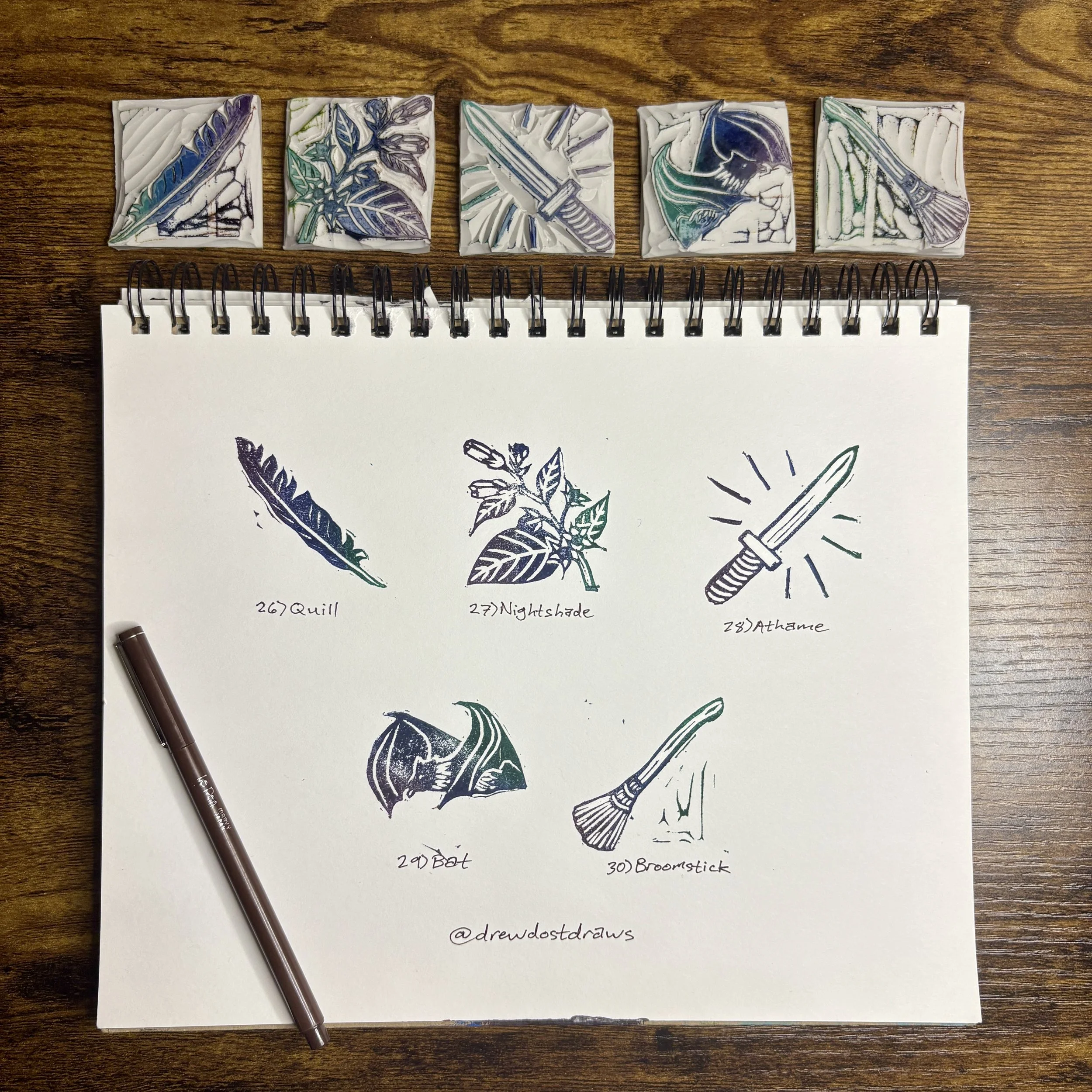 Inktober Stamps and Prints #26-30, 2025