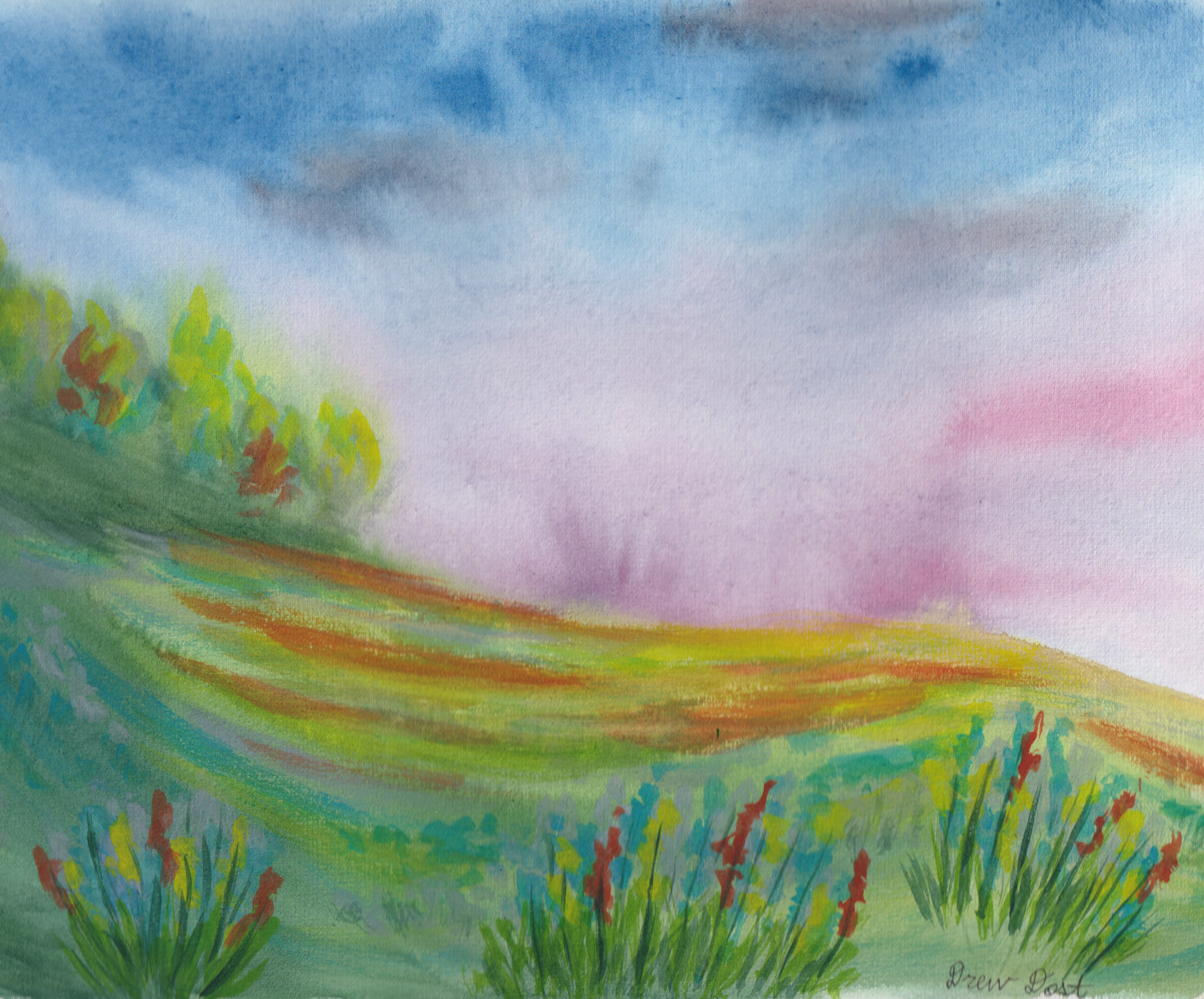 Colorful Hills - Original Watercolor Painting 11"x8.5"