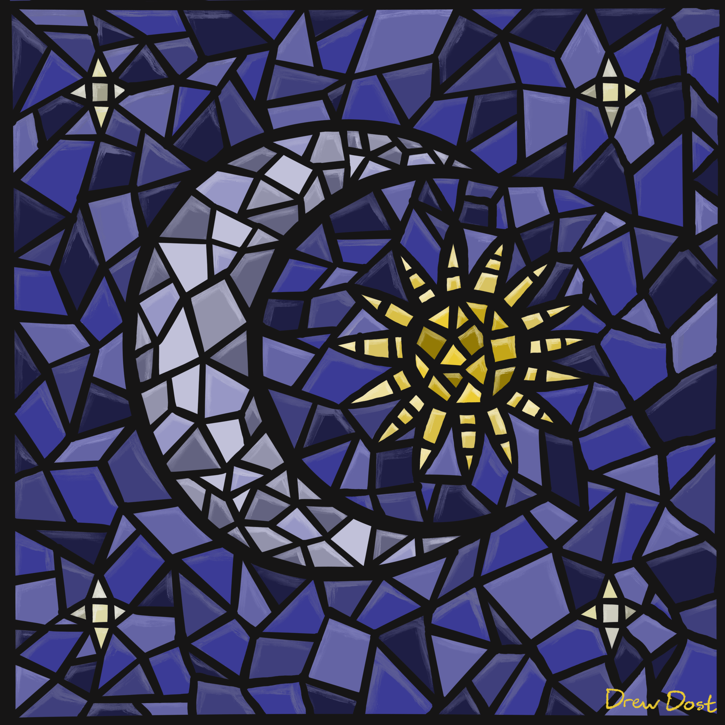 Sun & Moon Mosaic, digital illustration