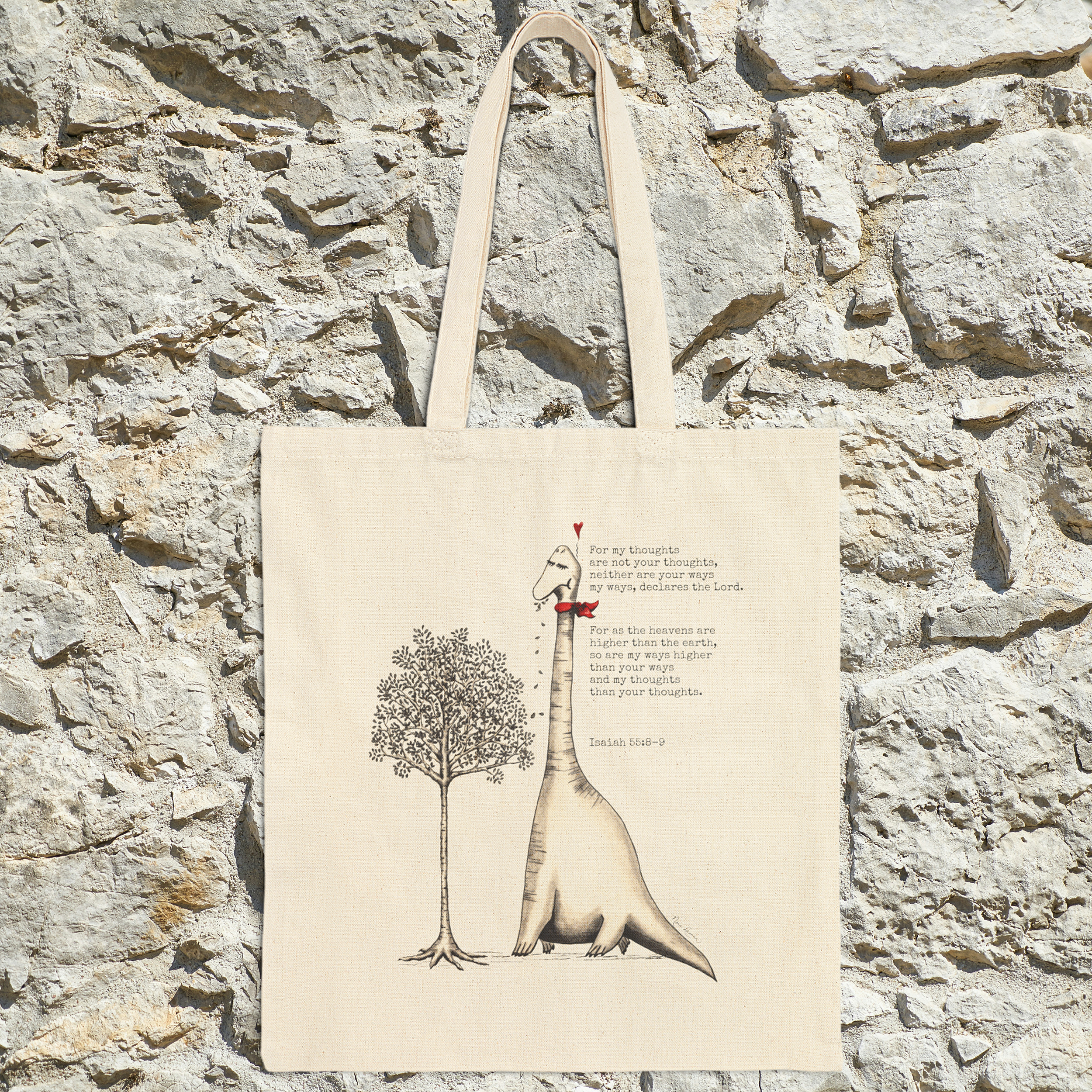 Beatrice the Brachiosaurus Isaiah 55:8-9 Cotton Canvas Tote Bag