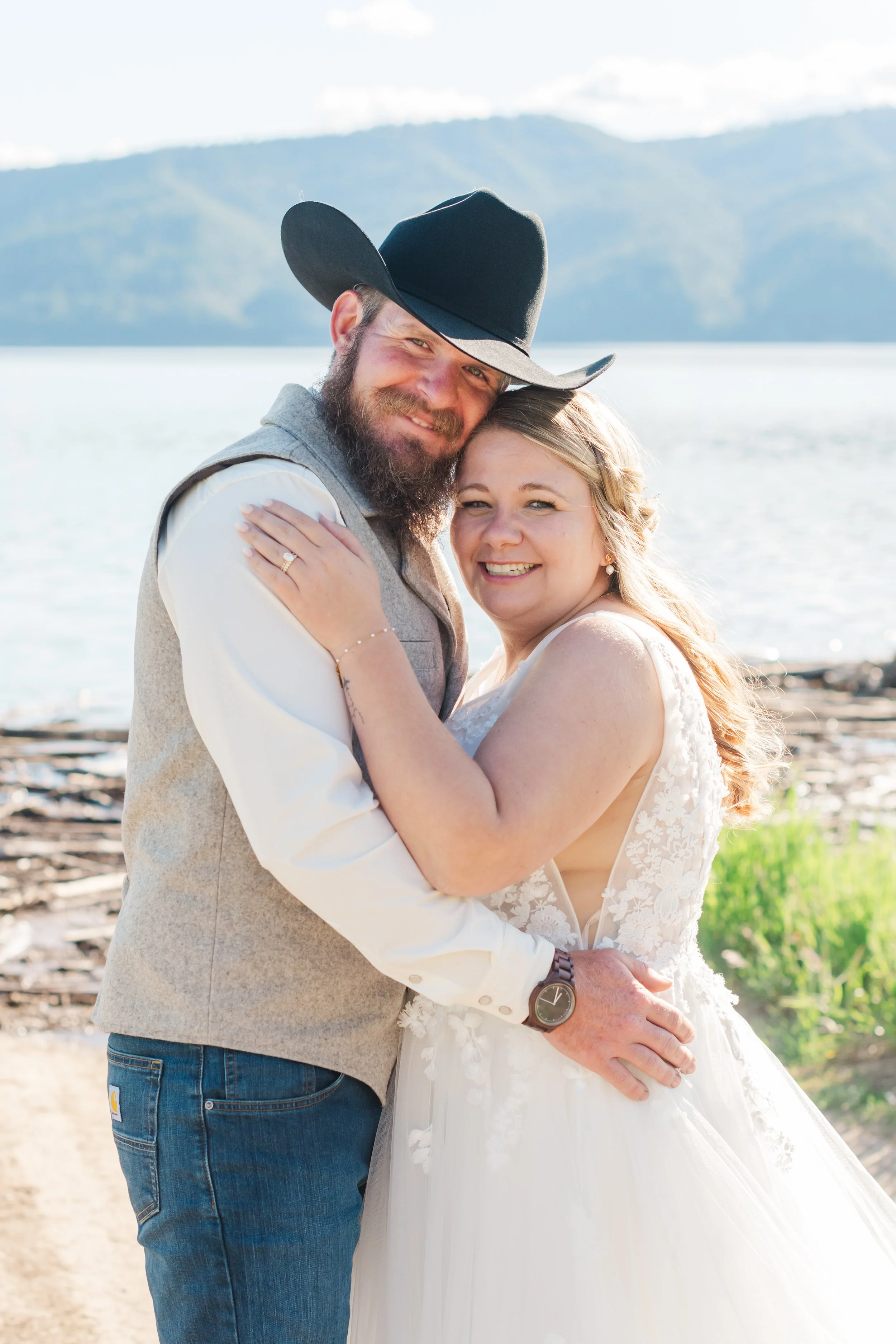  Bride and groom hugging at the Star Valley Lodge 