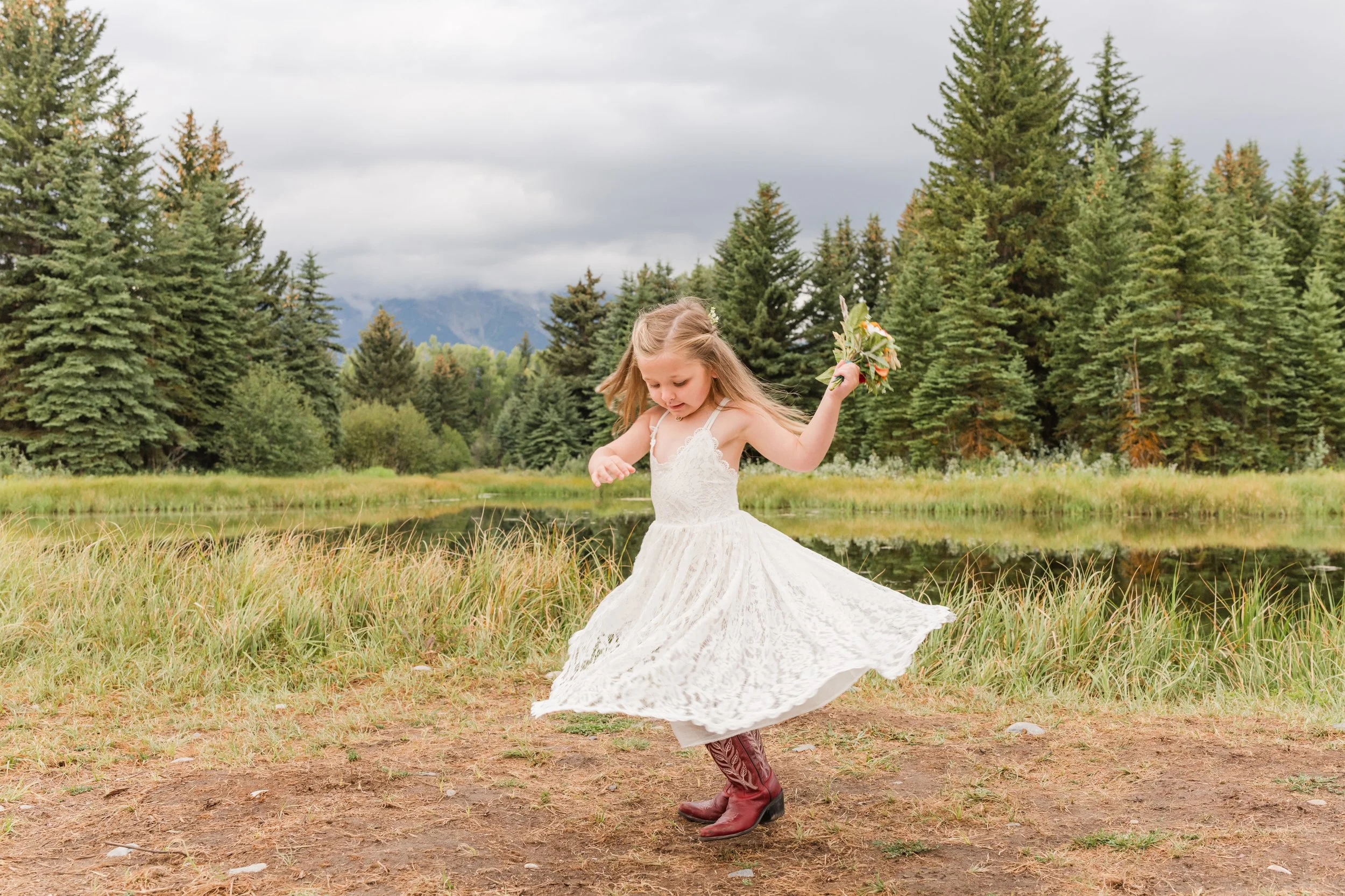 Flower Girl at Elopement in the Grand Tetons