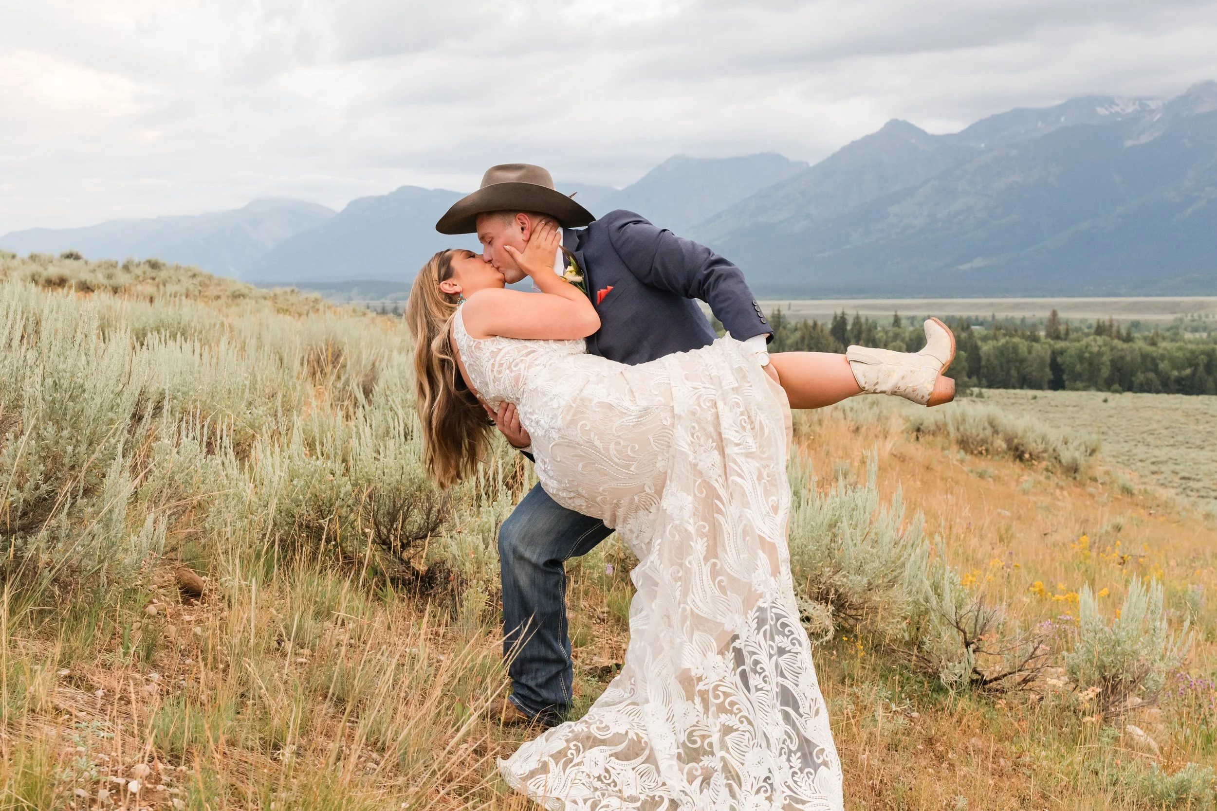 Groom and Bride Wedding Jackson Hole