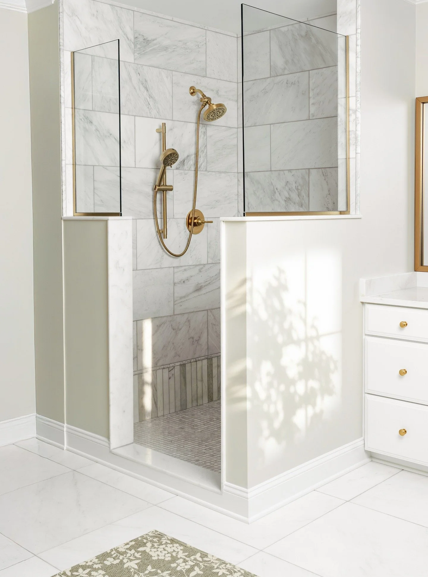 Ever wonder what it looks like when you knock down a bunch of moldy glass block and start from scratch? Yeah, us too 😉

Our client came to us because her shower mortar beds simply would NOT dry out; and we're giving mold a hard yuk y'all. 

We desig