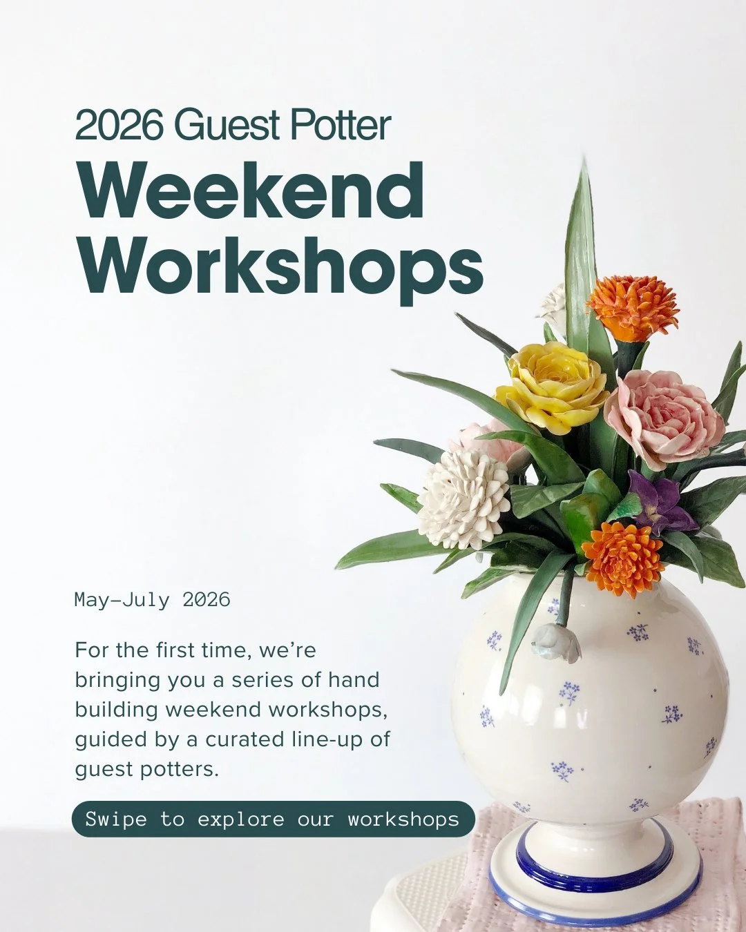 Join us for a summer weekend at the studio and enjoy a guest potter-led hand building workshop! 🌞 Unwind in the sun and spend the weekend creating while enjoying the therapy of pottery.⁠
⁠
We have some fantastic short workshops starting in May. Perf