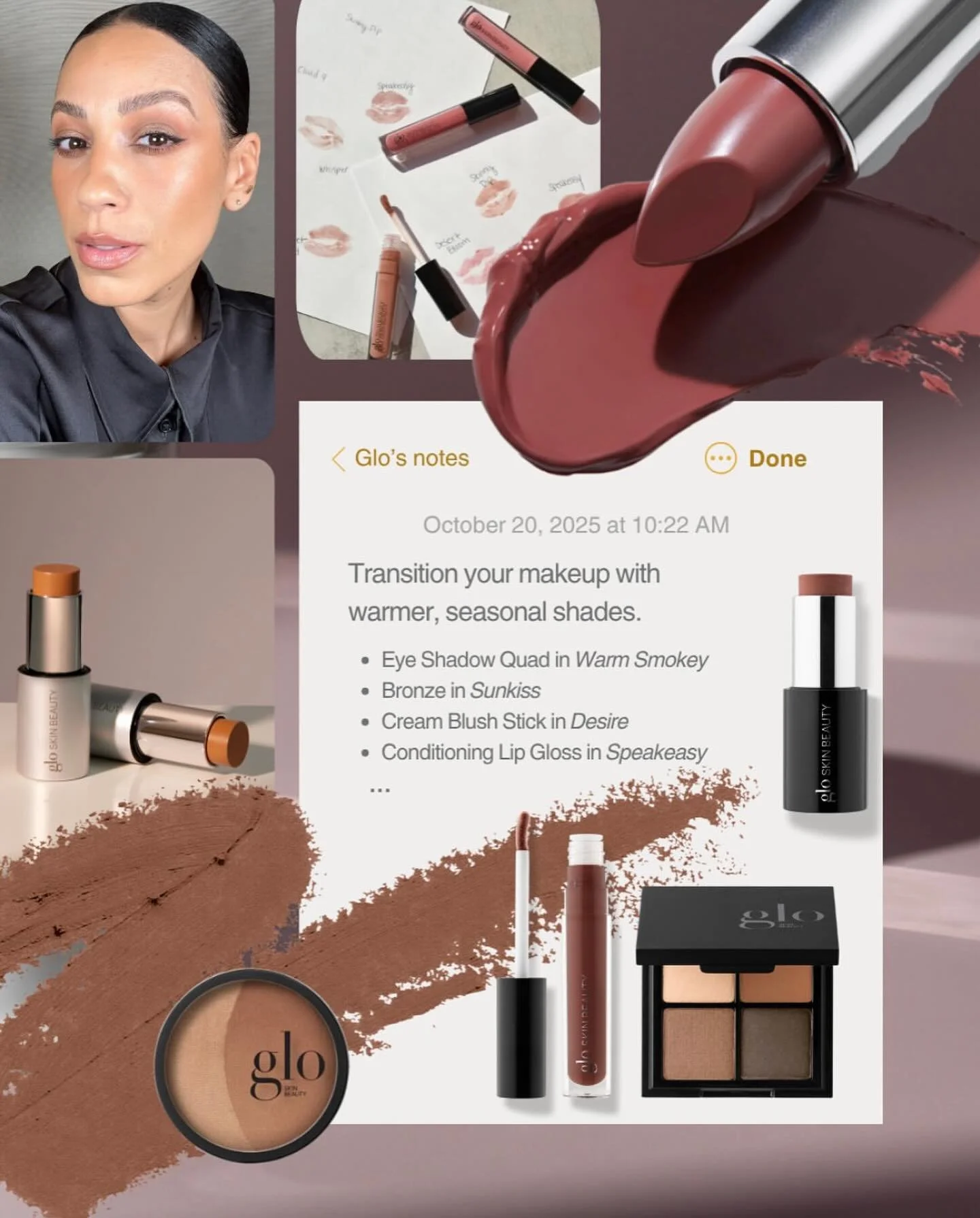 Fall in love with your glow again. 🍁
We&rsquo;re loving this warm, cozy makeup palette from Glo &mdash; perfect for autumn days and golden-hour skin.