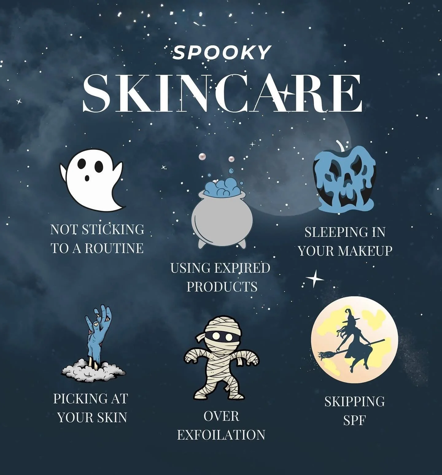 These skincare scares are haunting your glow! 👻💀 Say goodbye to spooky habits and hello to radiant skin. ✨