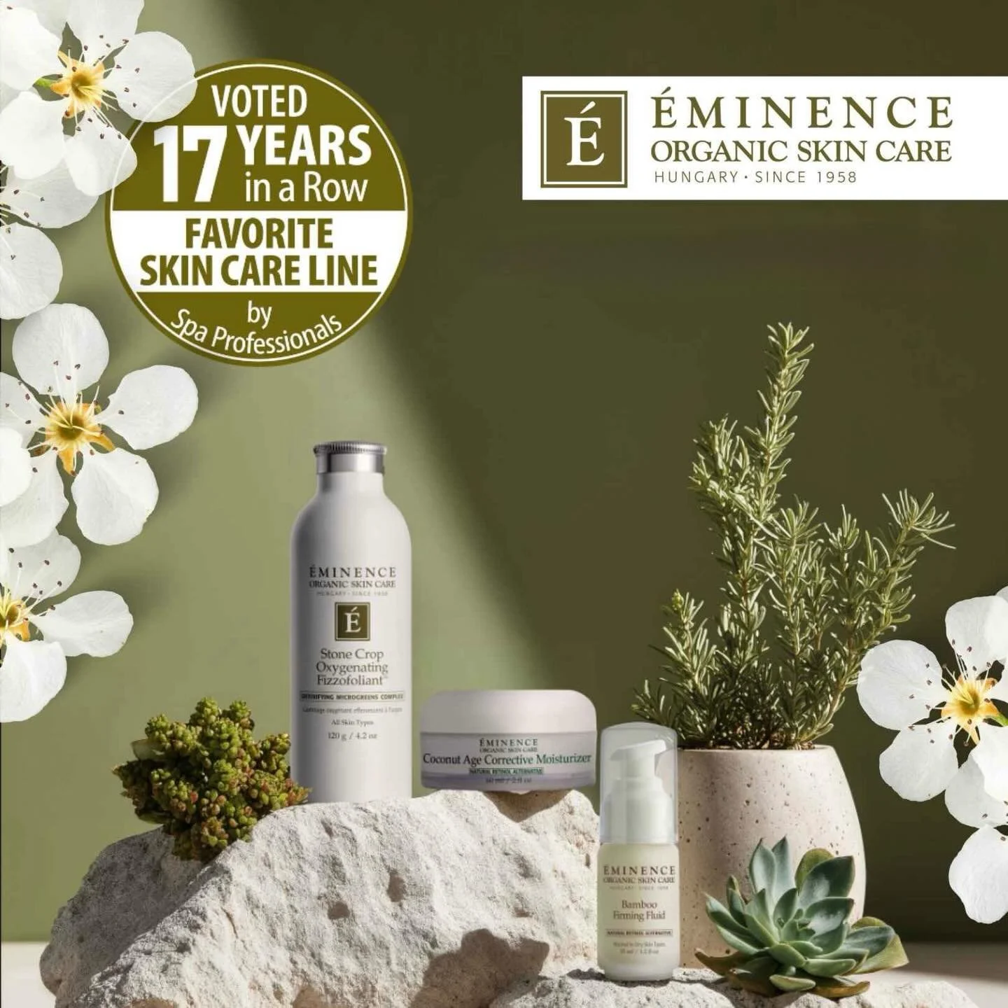 Indulge your skin in the award-winning care it deserves. 🌿
Proud to offer &Eacute;minence Organic Skin Care &mdash; voted Favorite Skin Care Line for 17 years in a row. 💛
Your glow, naturally enhanced. ✨