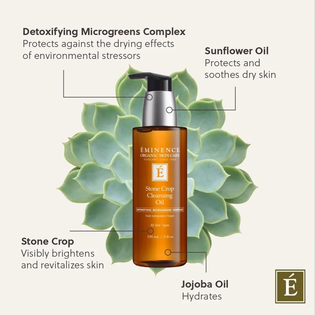 Glow starts with a clean canvas ✨
Eminence Organics Stone Crop Cleansing Oil melts away makeup, SPF, and daily stress while nourishing your skin with sunflower &amp; jojoba oils. Gentle, hydrating, and detoxifying&mdash;because cleansing should feel 