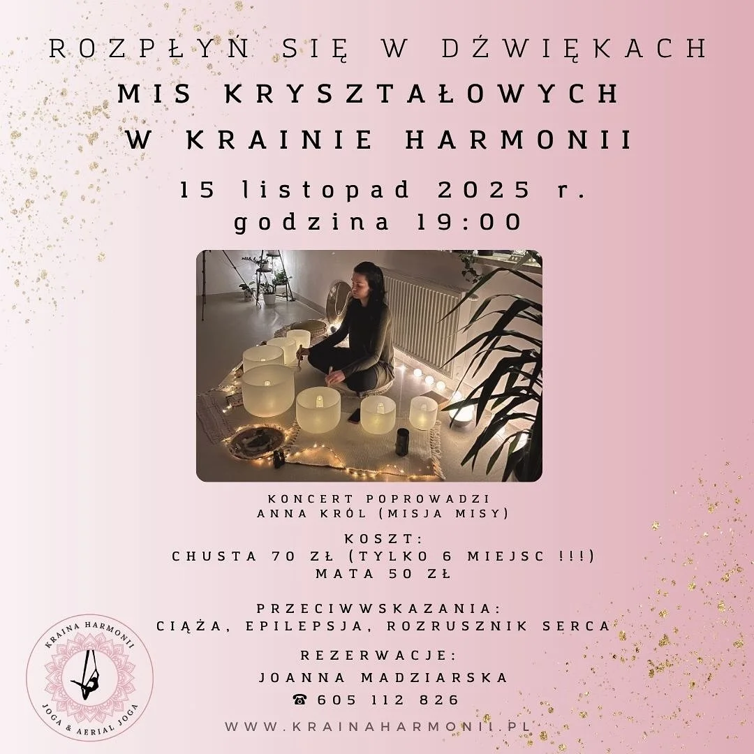 Kochani po długiej przerwie wraca do nas Ania z @misja.misy zapraszamy serdecznie 15 listopada na godz 19.00

Kolejny koncert mis kryształowych!!! To wyjątkowa okazja, aby zanurzyć się w harmonii dźwięk&oacute;w, odprężyć się i na chwilę oderwać od c