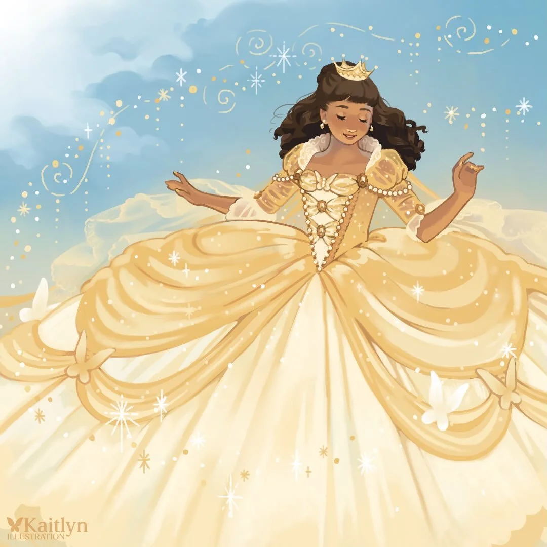 Swipe to see the next page 💛

This is the second finished full spread in my Cinderella &ldquo;dummy book&rdquo;. I really enjoyed designing Cinderella and her fairy godmother&rsquo;s outfits! ✨ I got to watch so many Cinderella movies for research h
