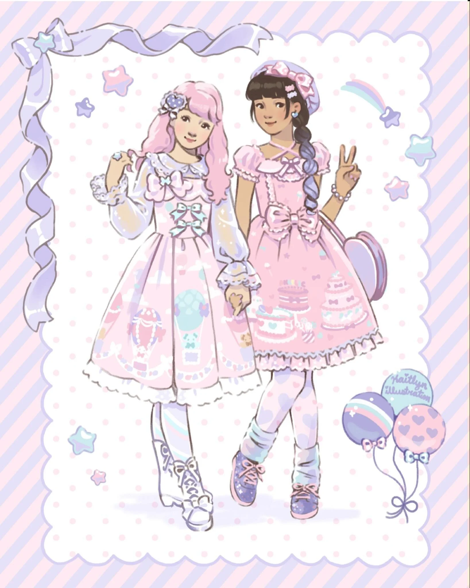 I felt like drawing some of the dresses on my wishlist! 🎀 These ones are Kumya&rsquo;s Floating Sky Tea Party and Decoration Dream! I don&rsquo;t usually draw dyed hair so it was fun to try out this time! 💕

#sweetegl #egl #eglcommunity #eglfashion