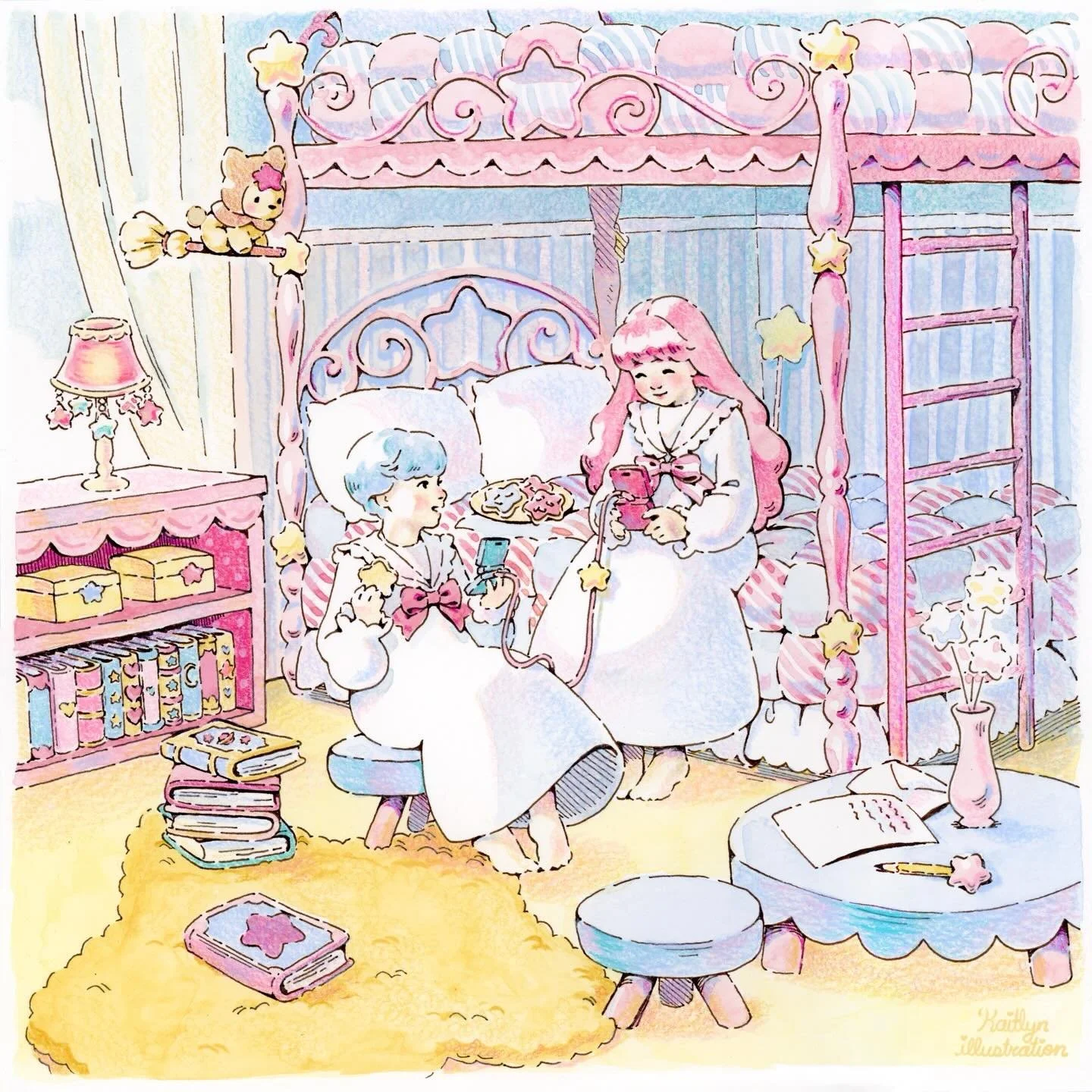 I haven&rsquo;t been able to stop thinking about the 70s Little Twin Stars anime since I watched it a year ago so I decided to make fanart for it! ⭐️ I love how cozy and dreamy the show is 💕

This original piece is available on Etsy at the link in m
