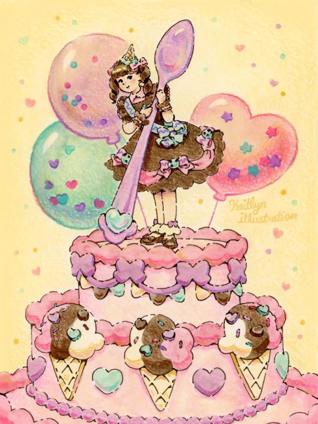 It&rsquo;s my birthday soon so I made birthday cards for my shop! I had a lot of fun with the colors in this illustration, I&rsquo;m really enjoying using traditional materials! I feel so motivated to keep creating more things! 💕

These cards and th