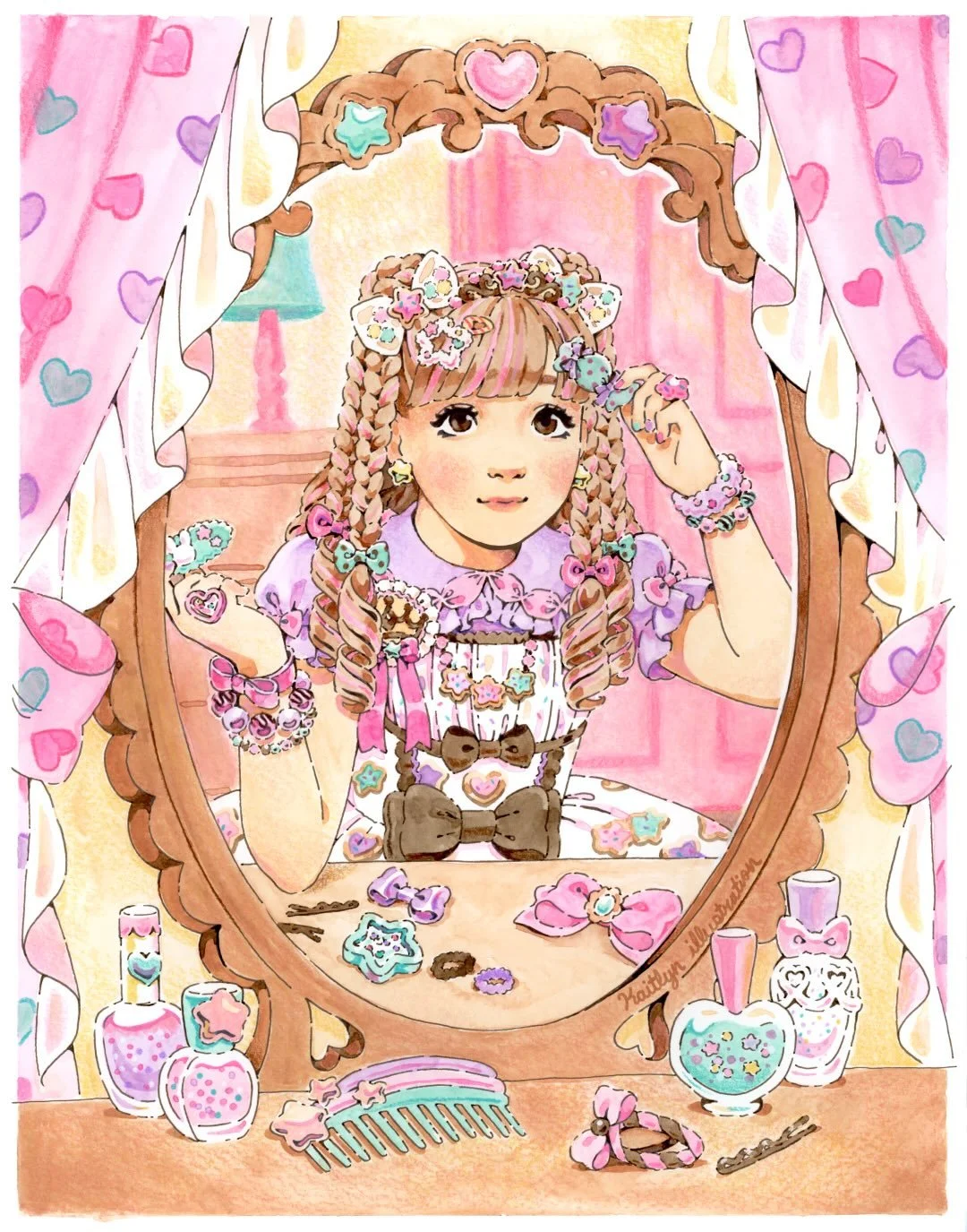 Accessorizing in J-fashion is so fun! 🎀 I wanted to draw something inspired by my love of cute hair clips! What is your favorite J-fashion accessory? 💕

This original painting is available at my Etsy shop at the link in my bio!

#harajukufashion #e