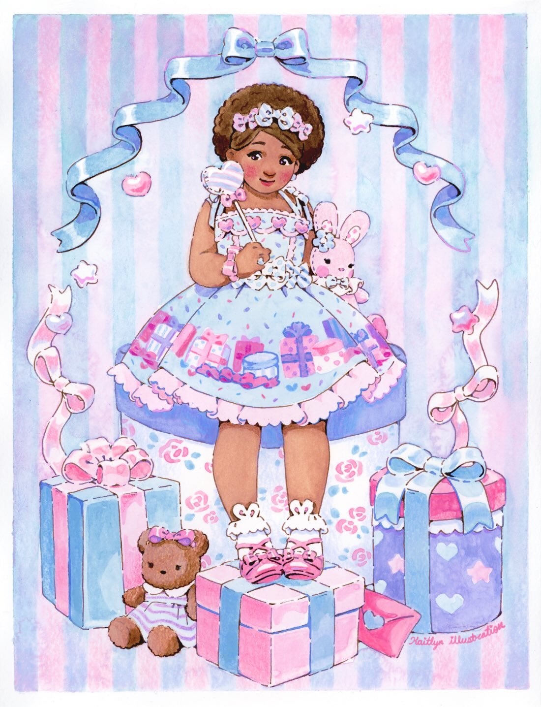 I had fun making the stripes on this piece with masking tape 🎀 It&rsquo;s been interesting learning how to recreate patterns traditionally that are so easy to do digitally! Nothing ever turns out perfect but I kind of like it that way 💕

This origi