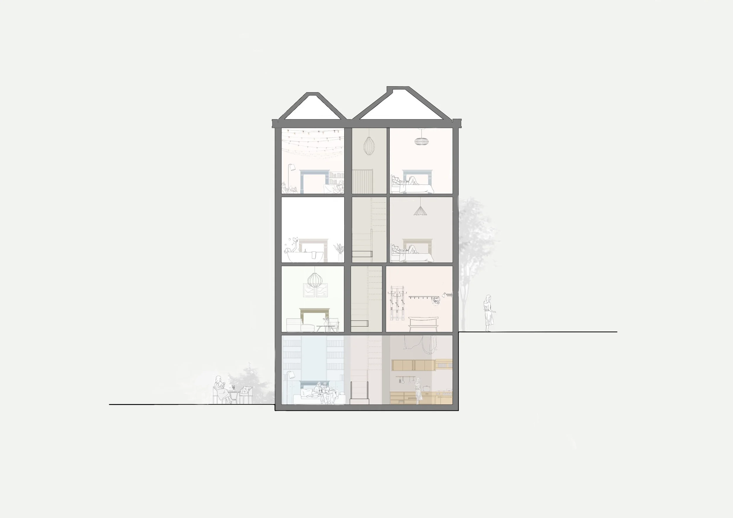 ection drawing of four-storey Georgian townhouse, Bristol – family home interior design