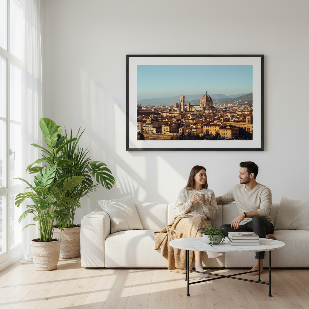 Ready-to-hang fine art photography print with modern wood frame