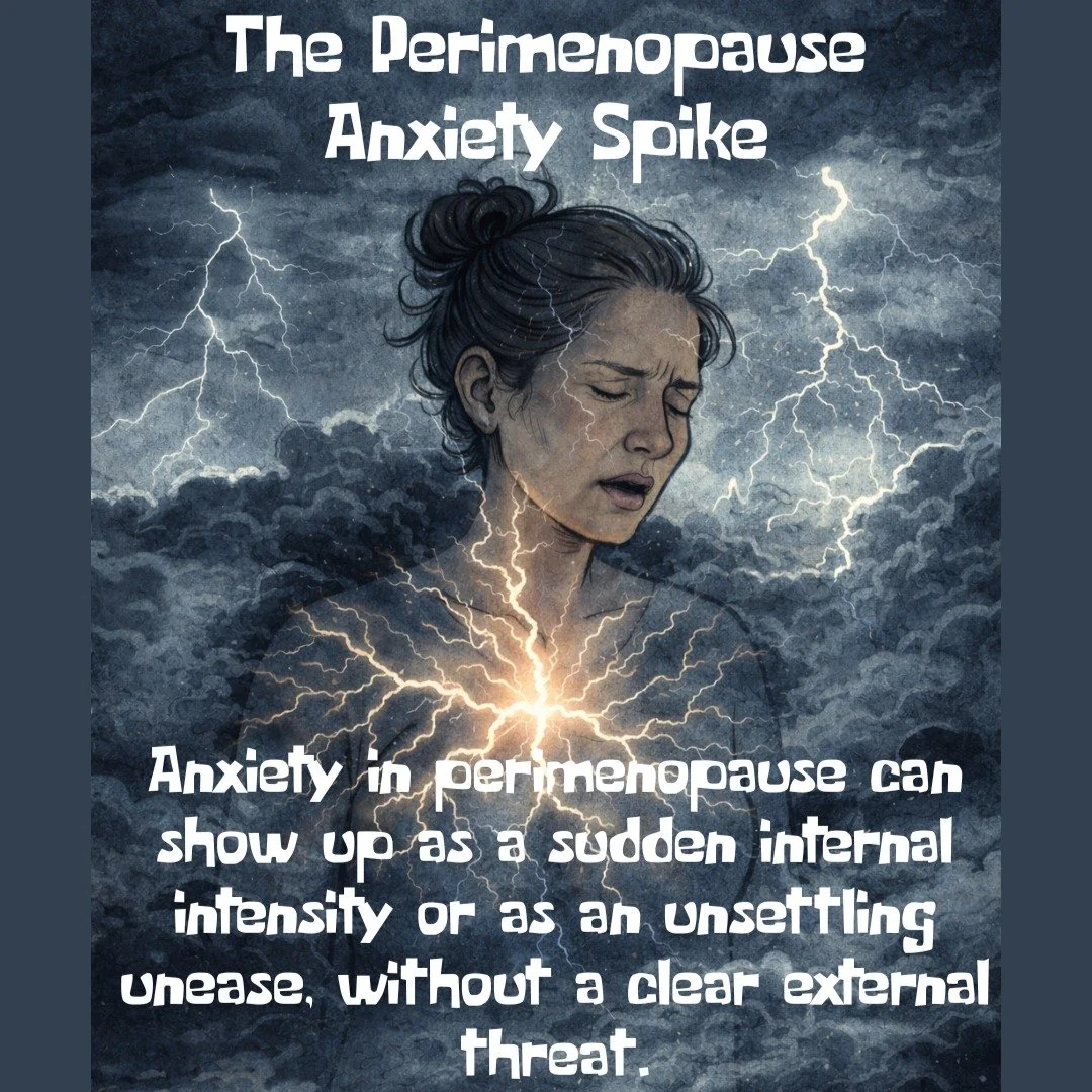 For many women, anxiety in perimenopause doesn&rsquo;t feel like their &ldquo;usual&rdquo; anxiety.

It shows up as:
-sudden urgency
-racing thoughts without a clear trigger
-a body that feels on high alert

That unfamiliarity is often what makes wom