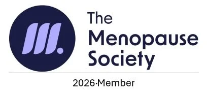 Logo of The Menopause Society with purple 'M' inside a dark circle, accompanied by the text 'The Menopause Society' and '2026 Member' underneath.