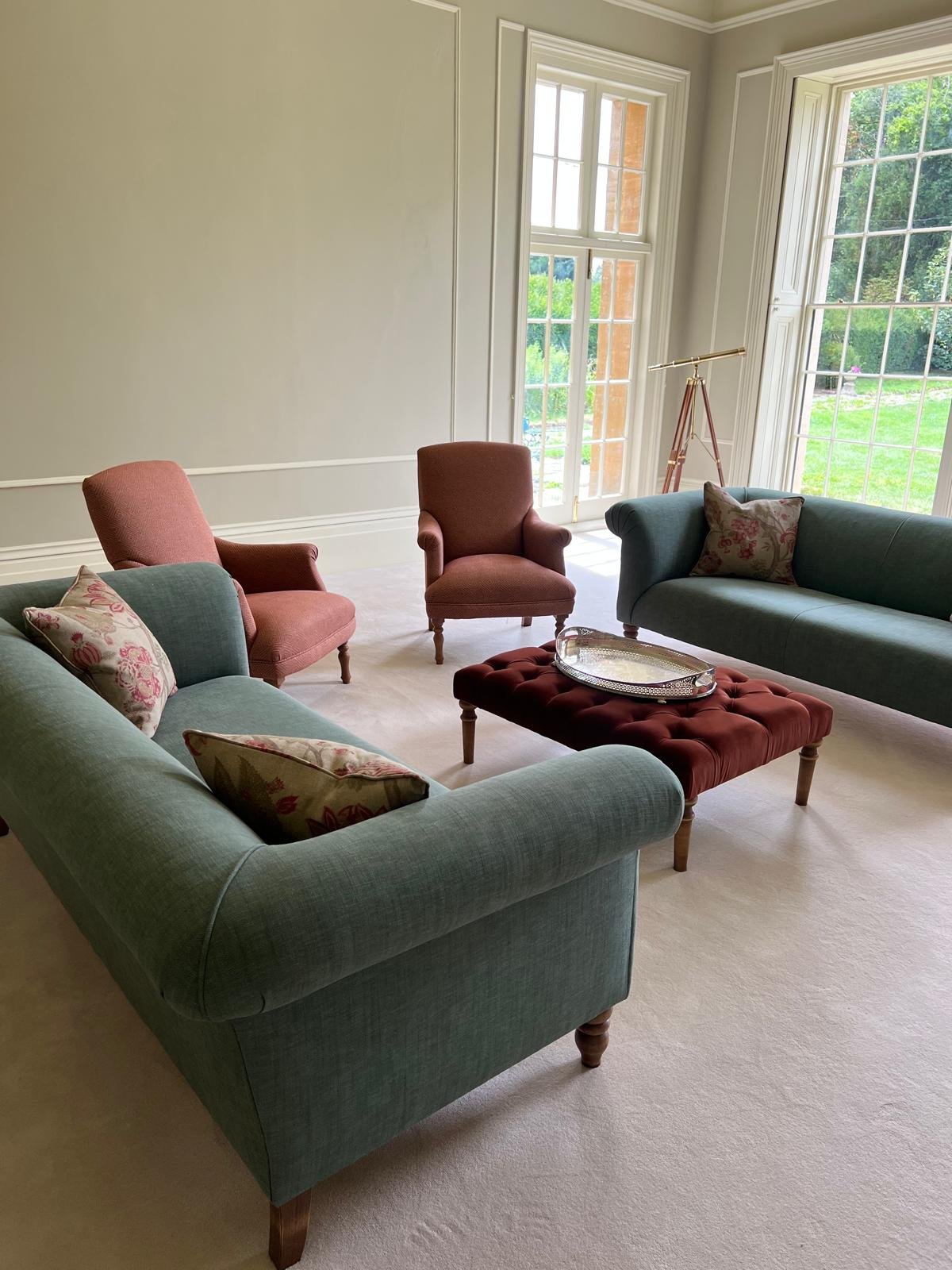 Grade II listed manor house interior design in South-West England respecting period architecture, historic detailing and traditional proportions