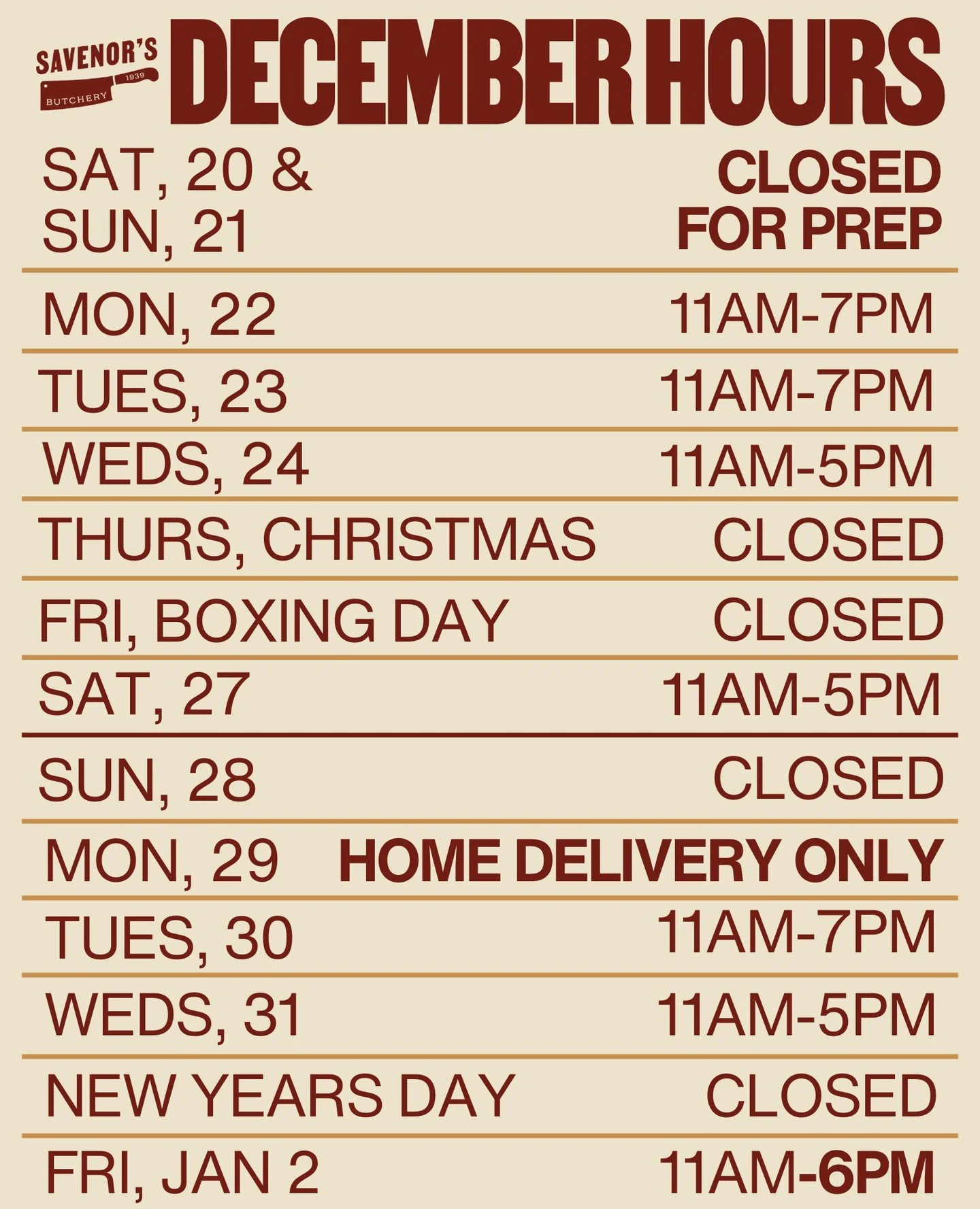 Check out our schedule for holiday orders. The cutoff for pre-orders is midnight on December 19th.⁠
⁠
#cambridgema #butchershop