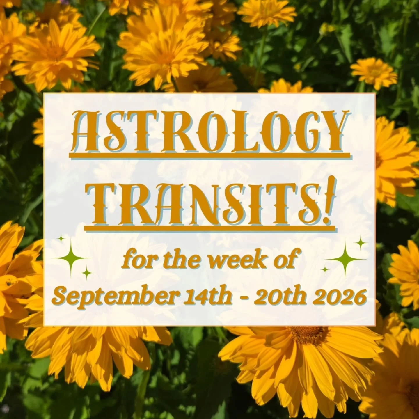 It's already the last full week of Virgo season! 🤯 Here are the astrology transits for September 14th-20th 2026. 🌼 

We start the week with an energizing Sun-Mars sextile on Monday! 🔋 

Then Tuesday features two very different Pluto transits: a co
