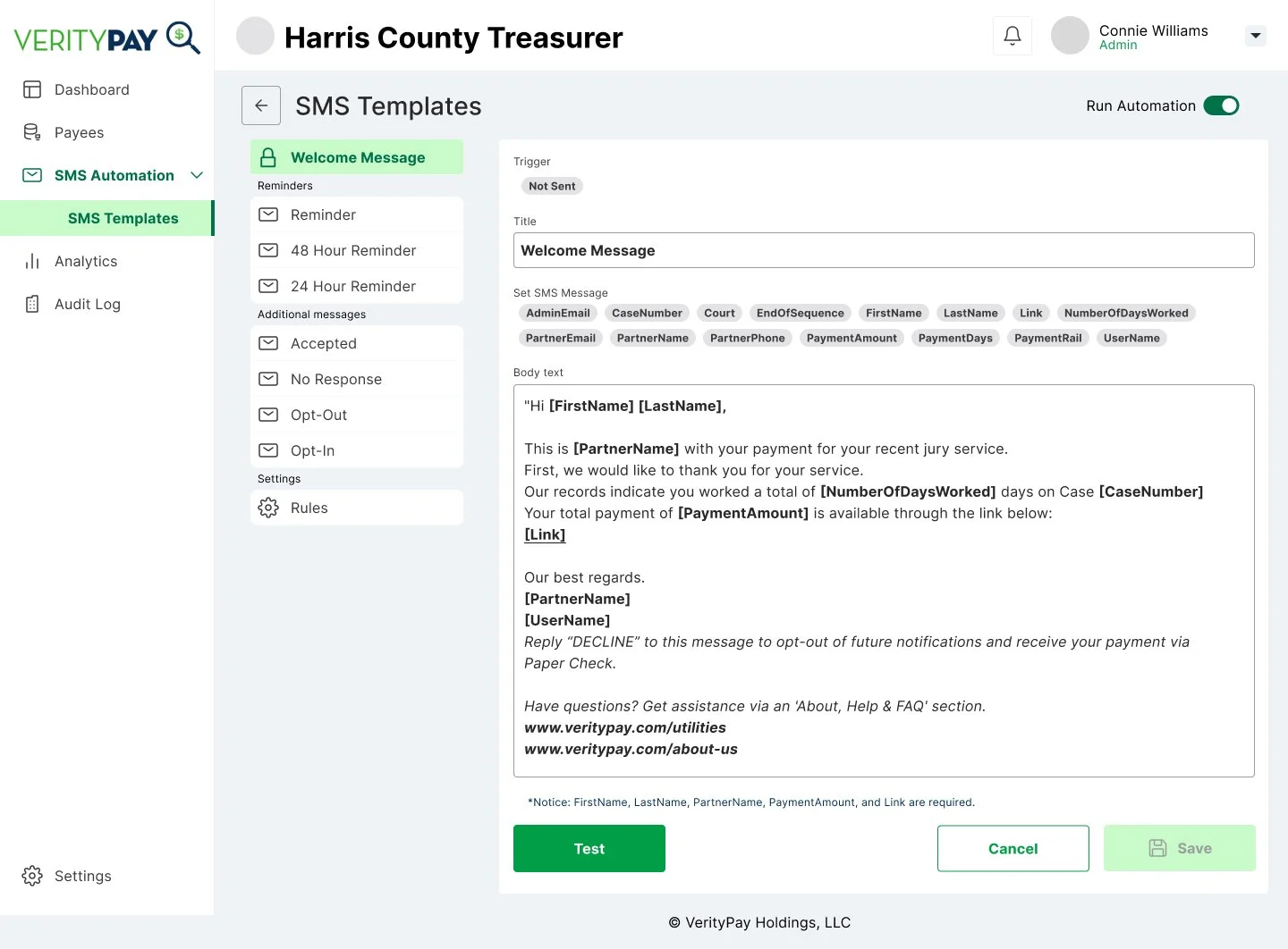 SMS messaging content management system