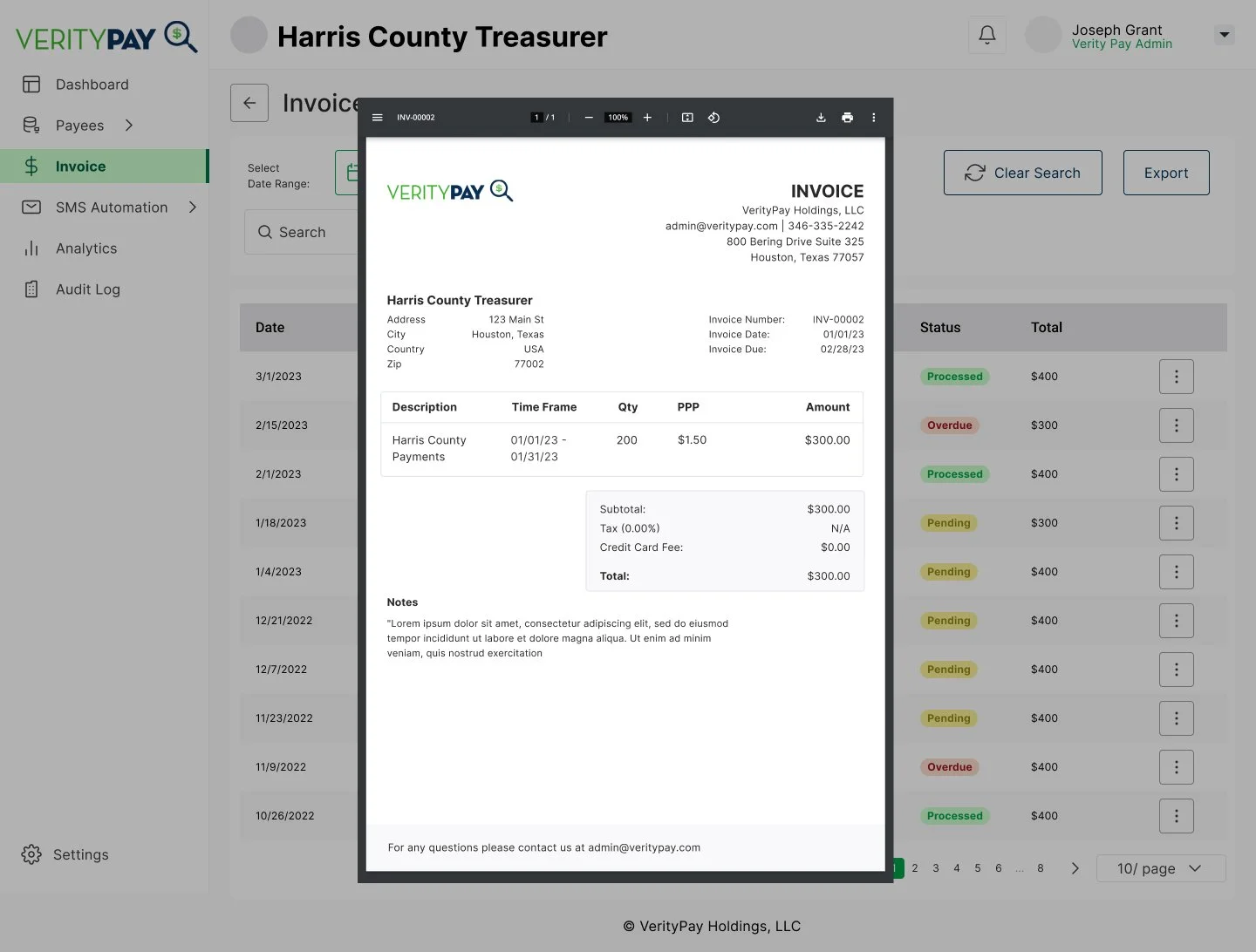 Built in invoicing system